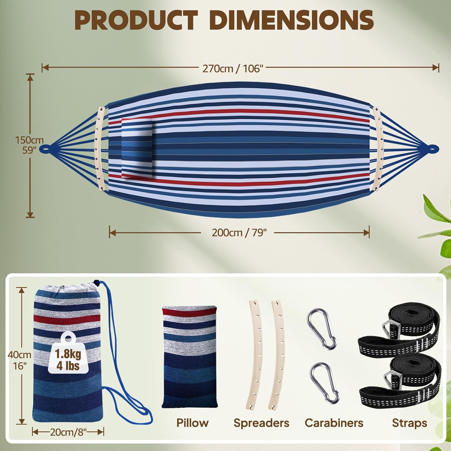 Detalle de Chihee CHCO/270150DC Cotton-Blend Hammock, 106 x 59 in with Detachable Spreader Bars