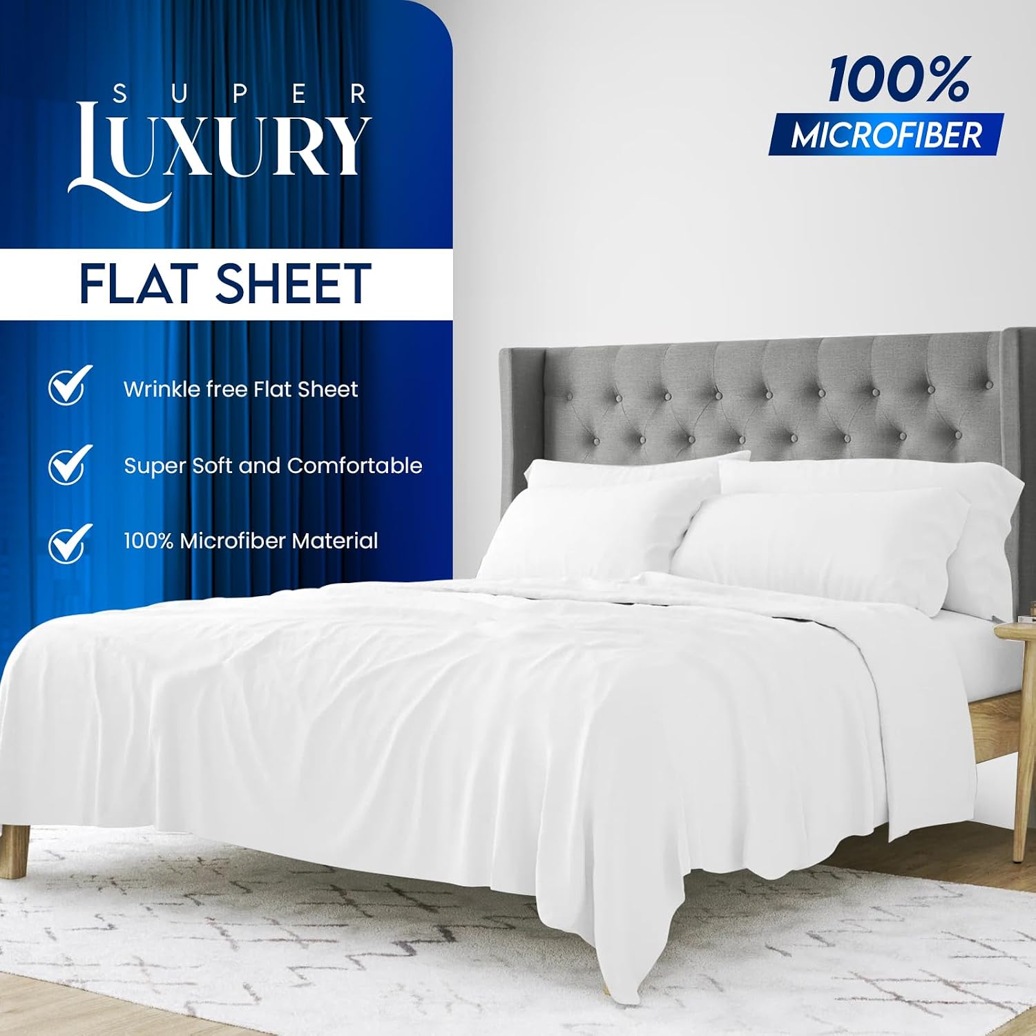 Detalle 2 de Sunshine Comforts Microfiber King Flat Sheet: Breathable, Anti-Wrinkle and Fade-Resistant 260 x 254cm