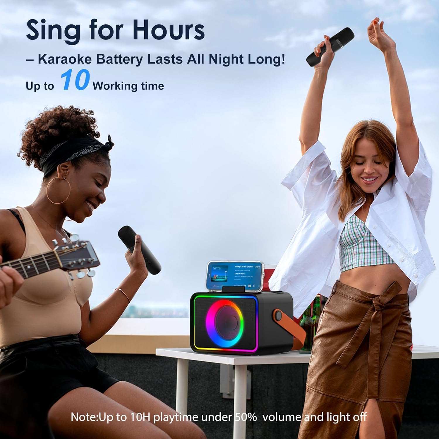 Thumbnail 6 de Ultramic Karaoke Machine for Kids & Adults (Black) — Portable Bluetooth Speaker with 2 Wireless Mics and LED Lights