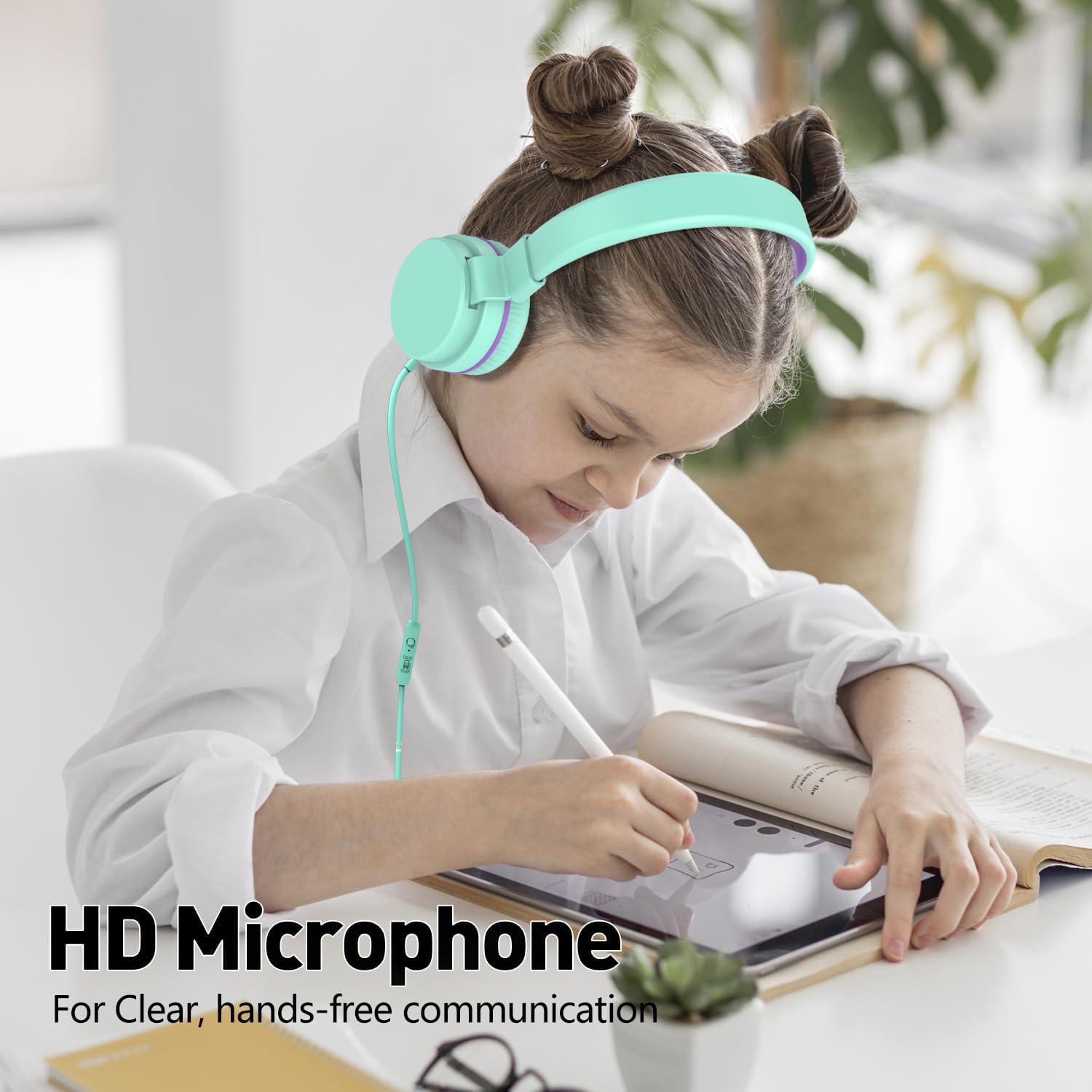 Detalle de YOYOTUNE DMJ-H01 Wired On-Ear Kids’ Headphones with Mic and 85/94dB Limiter