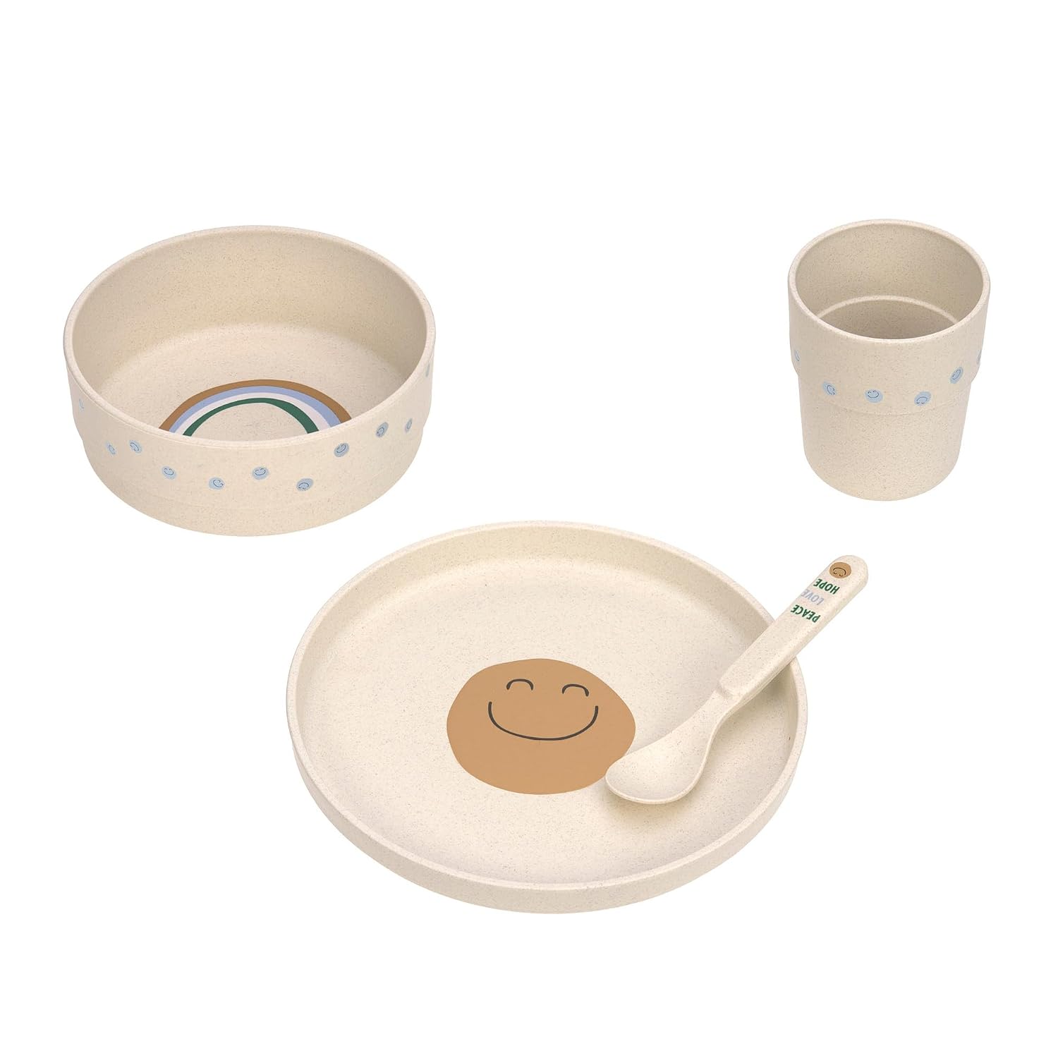 Detalle de LÄSSIG Kindergeschirr Set Happy Rascals Heart lavender – Teller, Becher, Schälchen und Löffel