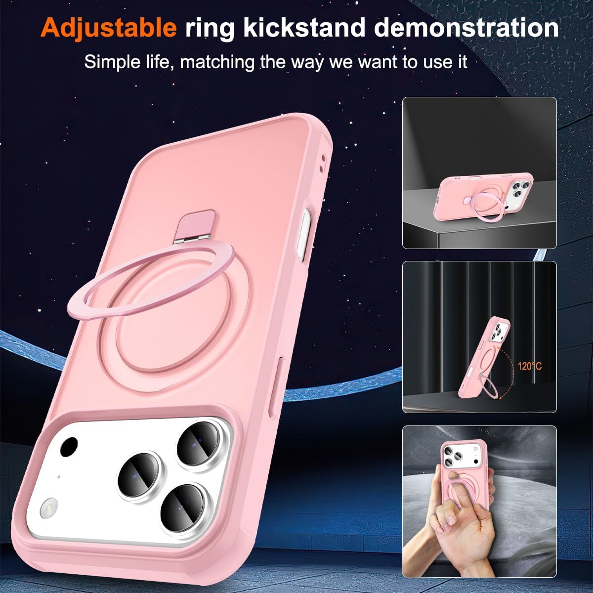Detalle de CHAOFEnG Magnetic Case for iPhone 17 Pro Max with Stand (Pink) – Military-Grade Protection