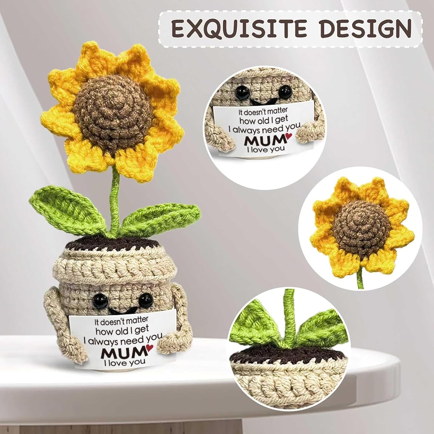 Thumbnail 2 de Handmade crochet sunflower gift for mum 4.75 in