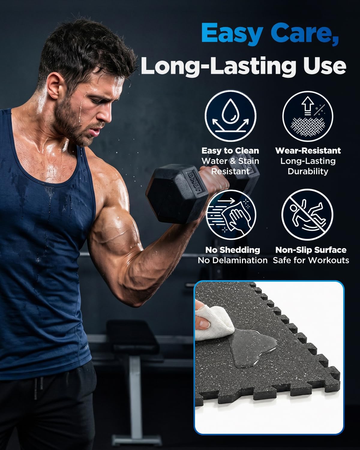 Detalle 2 de VivaLuz VLBW03-GM1-15 Gym Flooring, 0.6-Inch Rubber-EVA, 6 Tiles