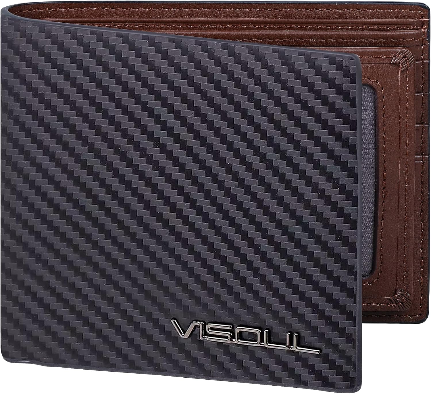 Detalle de VISOUL Leder Geldbörse Herren mit ID Fenster & RFID-Schutz – Echtleder Portemonnaie, 12 Fächer, 9x11x1,5 cm