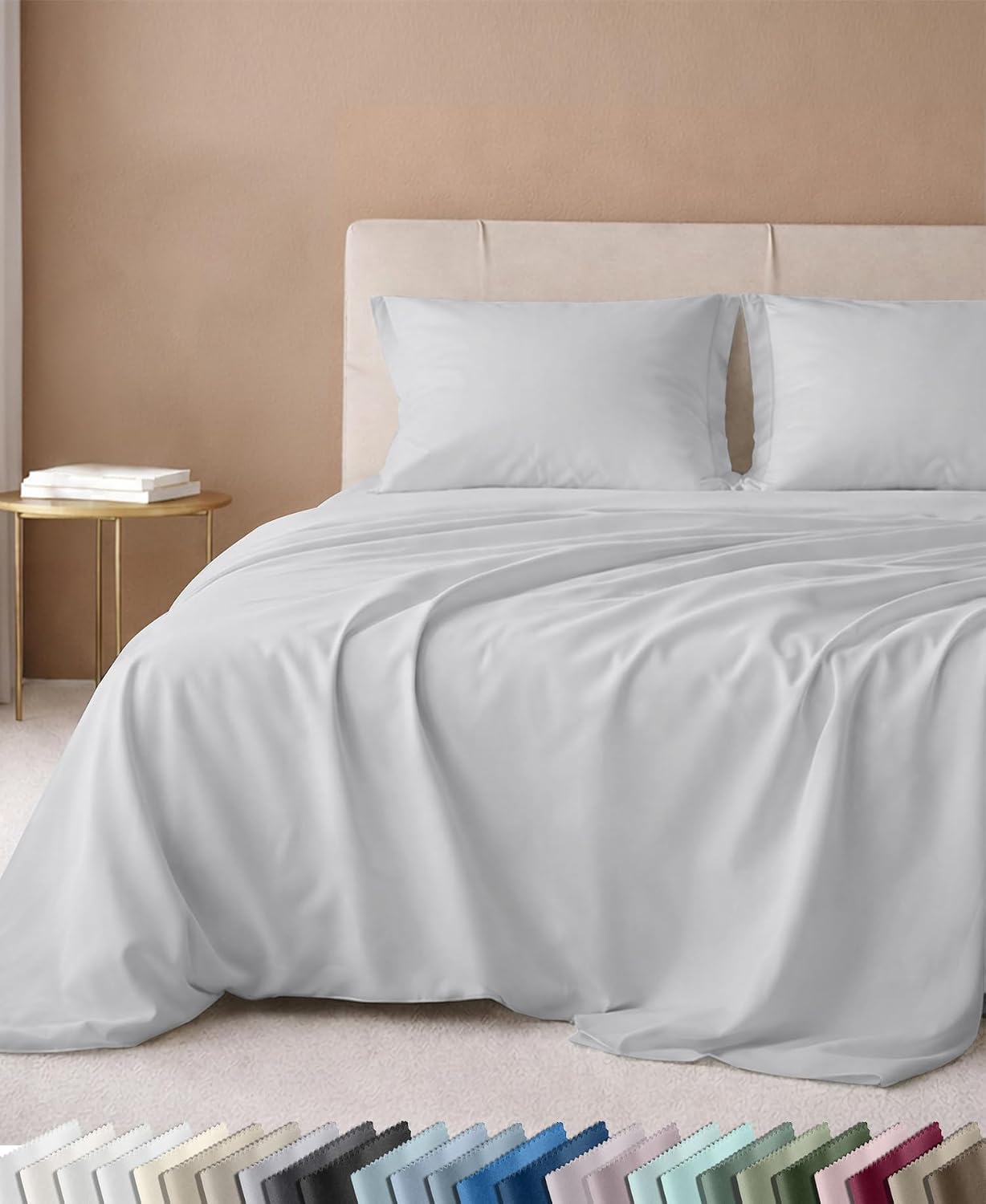 Detalle de California Design Den 840307190697 Full Sheet Set, 600 TC Cotton Sateen, Light Silver