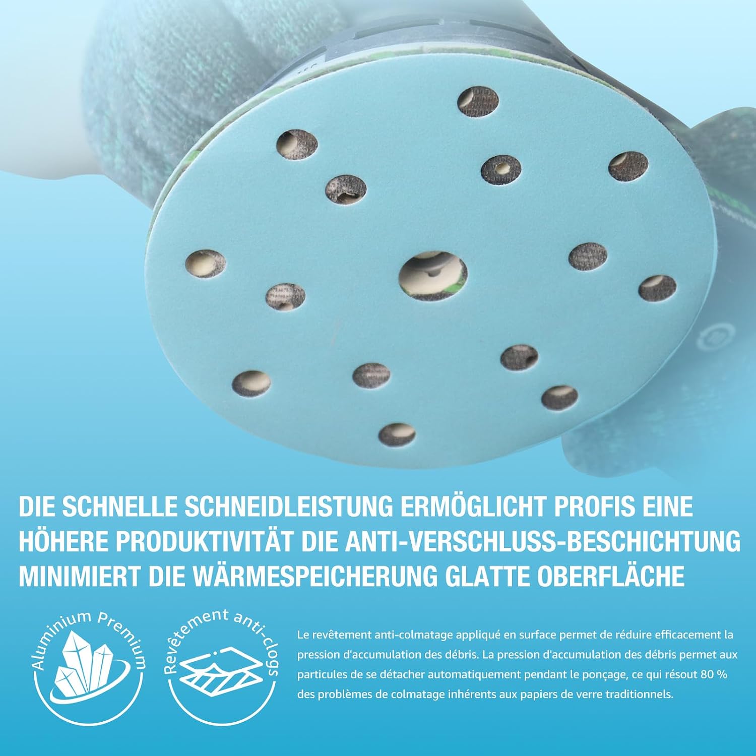 Thumbnail 2 de Schleifpapier 150 mm Klettverschluss Blau – 15 Loch, Keramik, Körnung 400, 50 Stück