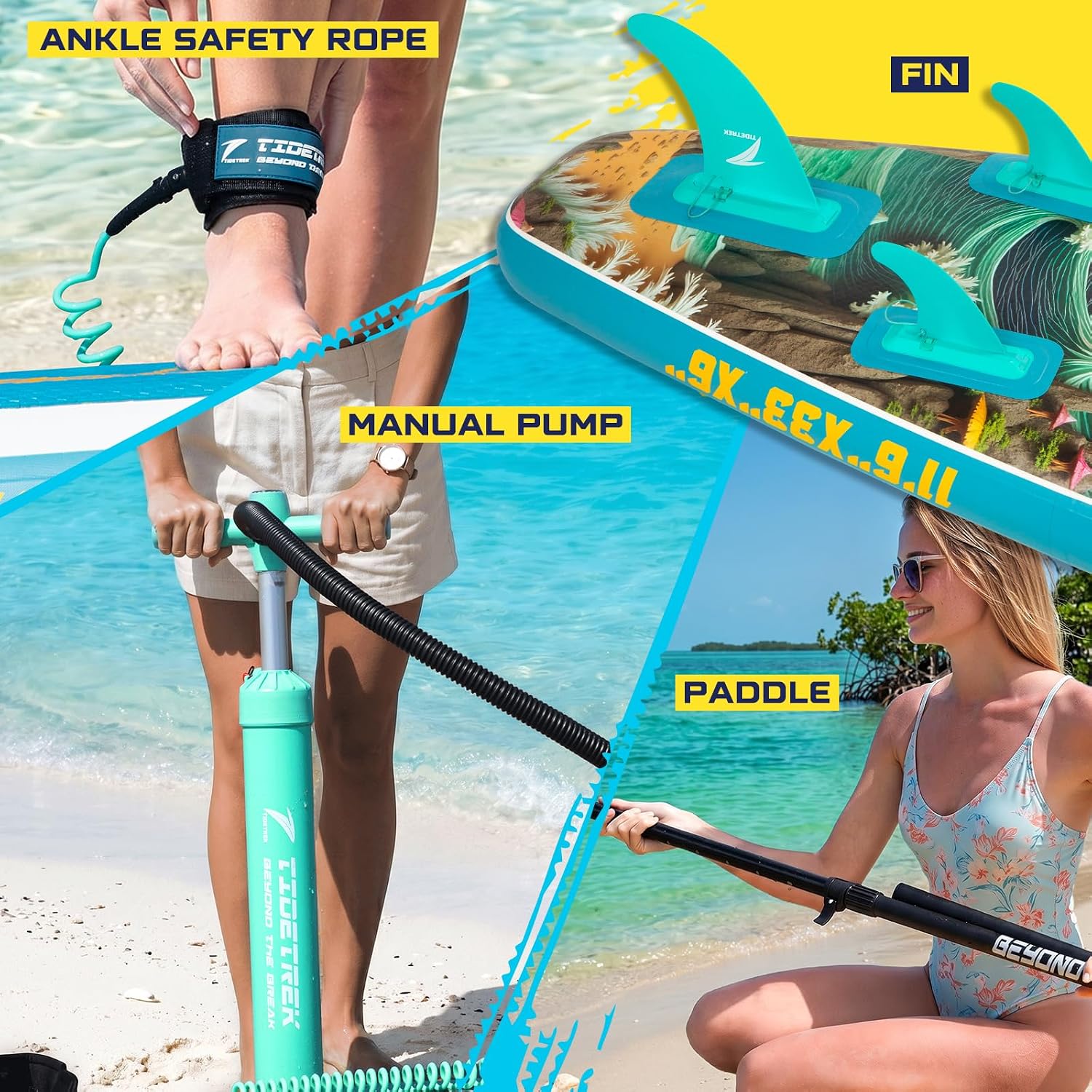 Detalle de TIDETREK 11' Inflatable Stand Up Paddle Board (SUP) — Extra-Wide, All-in-One Package