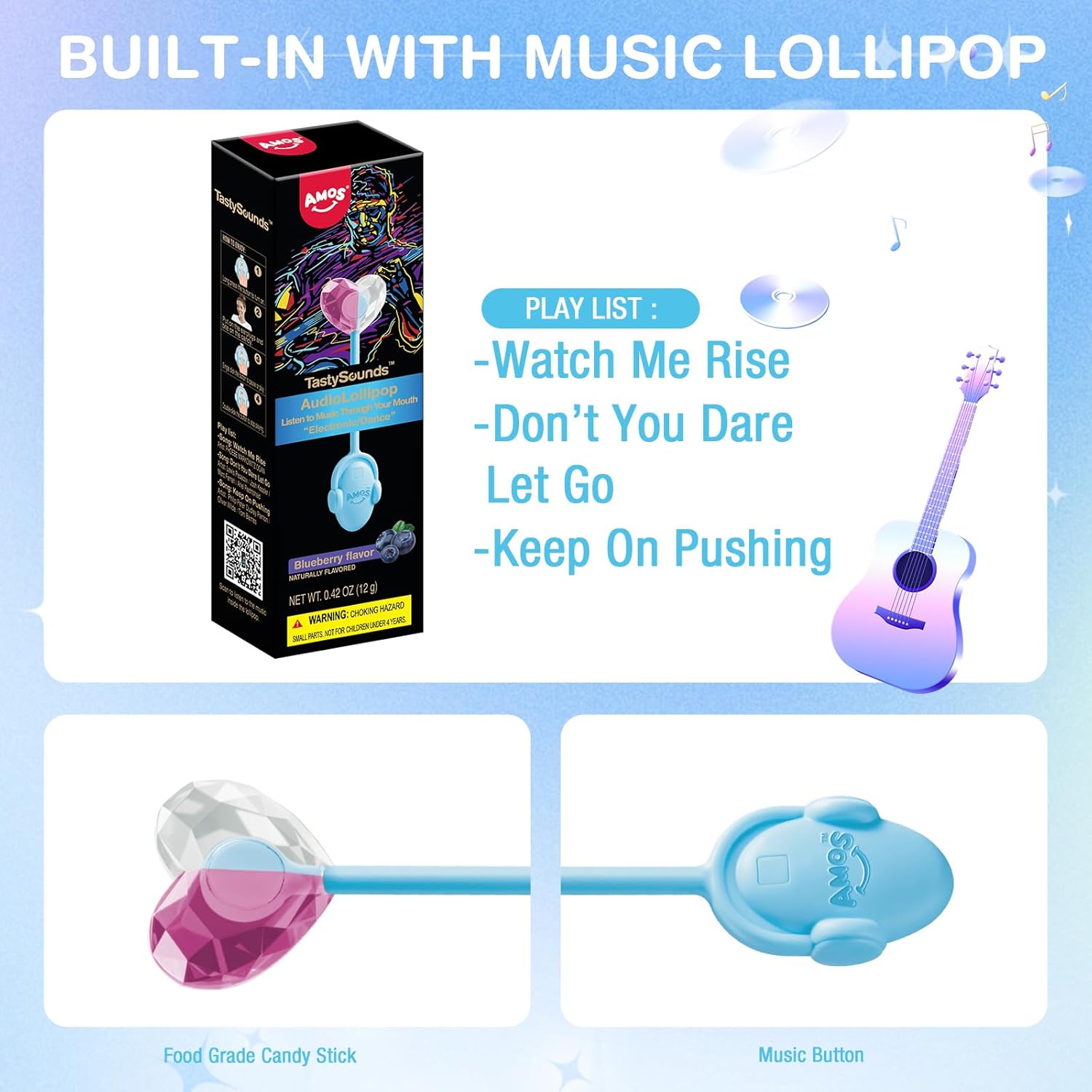 Thumbnail 6 de AMOS Musicales Sucette Bonbon Lollipop – Sucette Sonore sans sucre, arôme Myrtille-Fraise, 1 pièce
