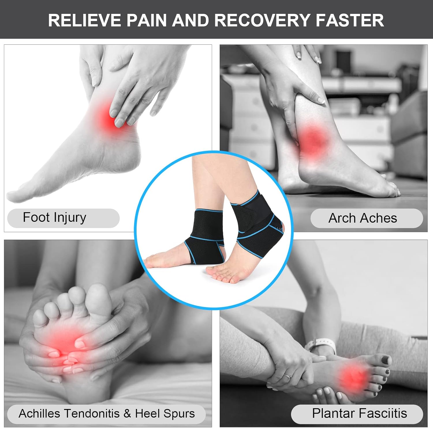 Thumbnail 5 de ACWOO Attelle de cheville Sport respirante réglable (2 pièces) avec bandes en silicone antidérapantes – Bleu