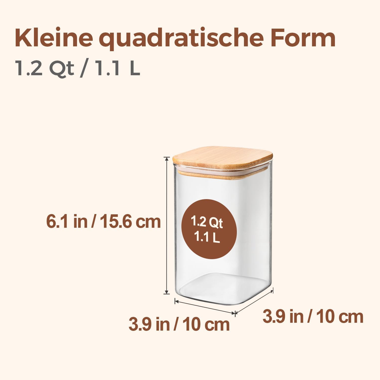 Detalle 2 de ComSaf Vorratsgläser 1,1 L × 4er Set mit Deckel – quadratische Glasbehälter aus Borosilikat mit Bambusdeckel