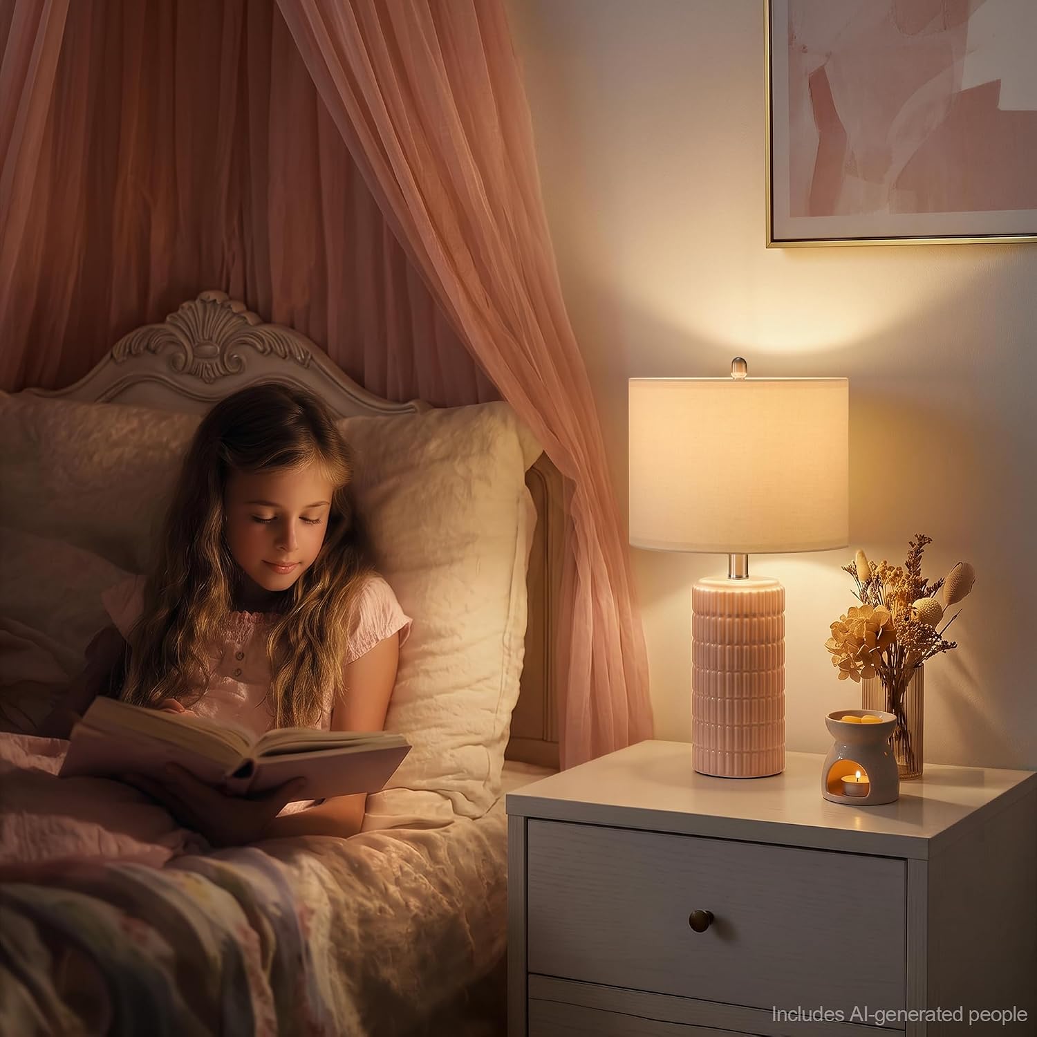 Thumbnail 5 de PoKat AMZ-T1102S-PK-PCB-1 Ceramic Table Lamp, 21-Inch Pink with Linen Shade