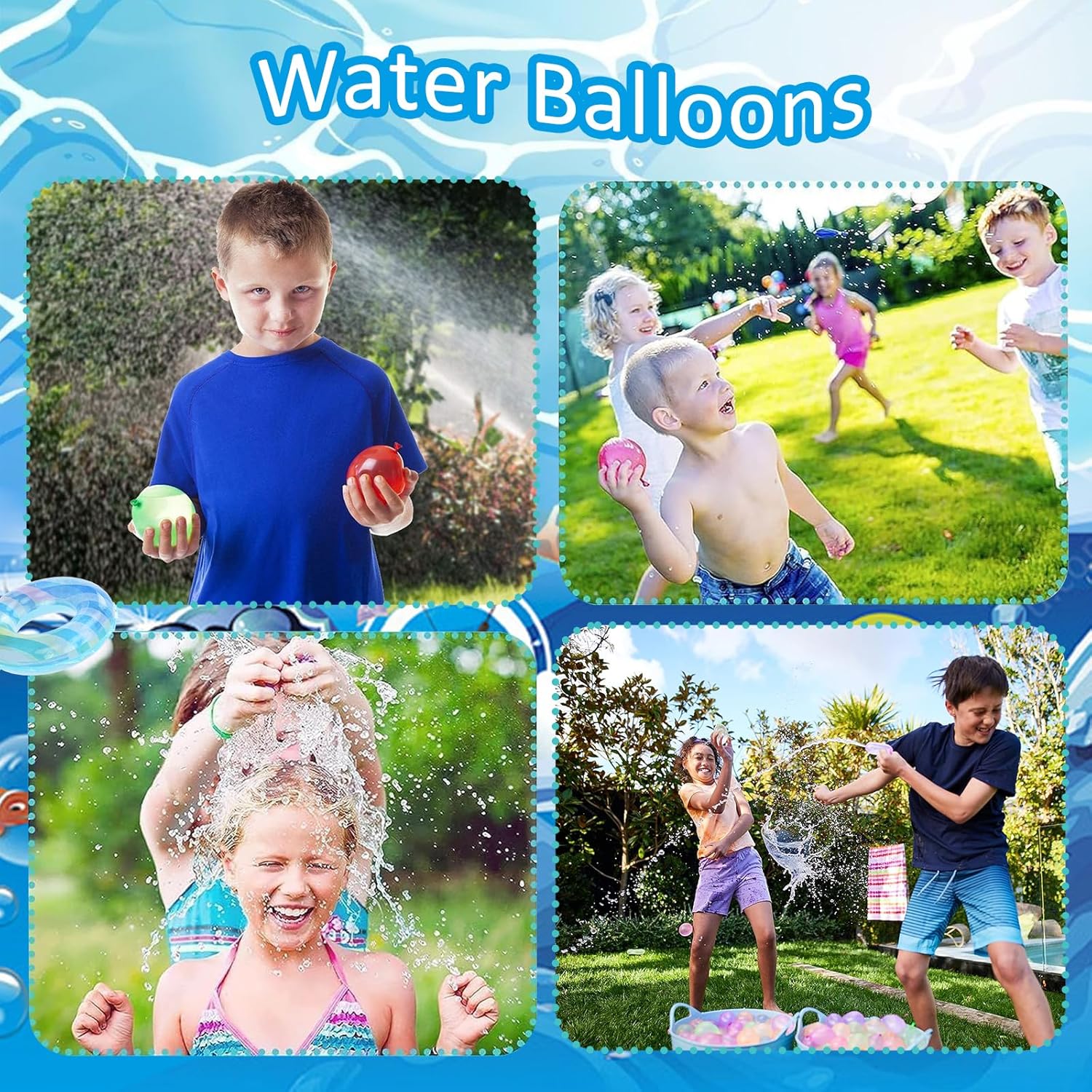 Detalle 2 de Funnity Wasserbomben Selbstschließend – 444 bunte Wasserballons, 20 Sekunden Schnellfüller, inkl. 4 Wasserhahnverbinder