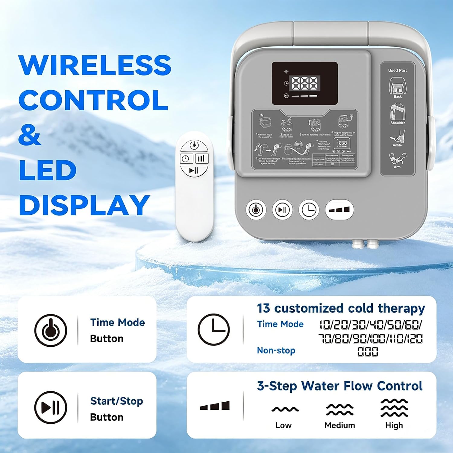 Detalle 2 de WTBFX Cold Therapy Machine with 2.4G Remote, Adjustable Flow and Timer