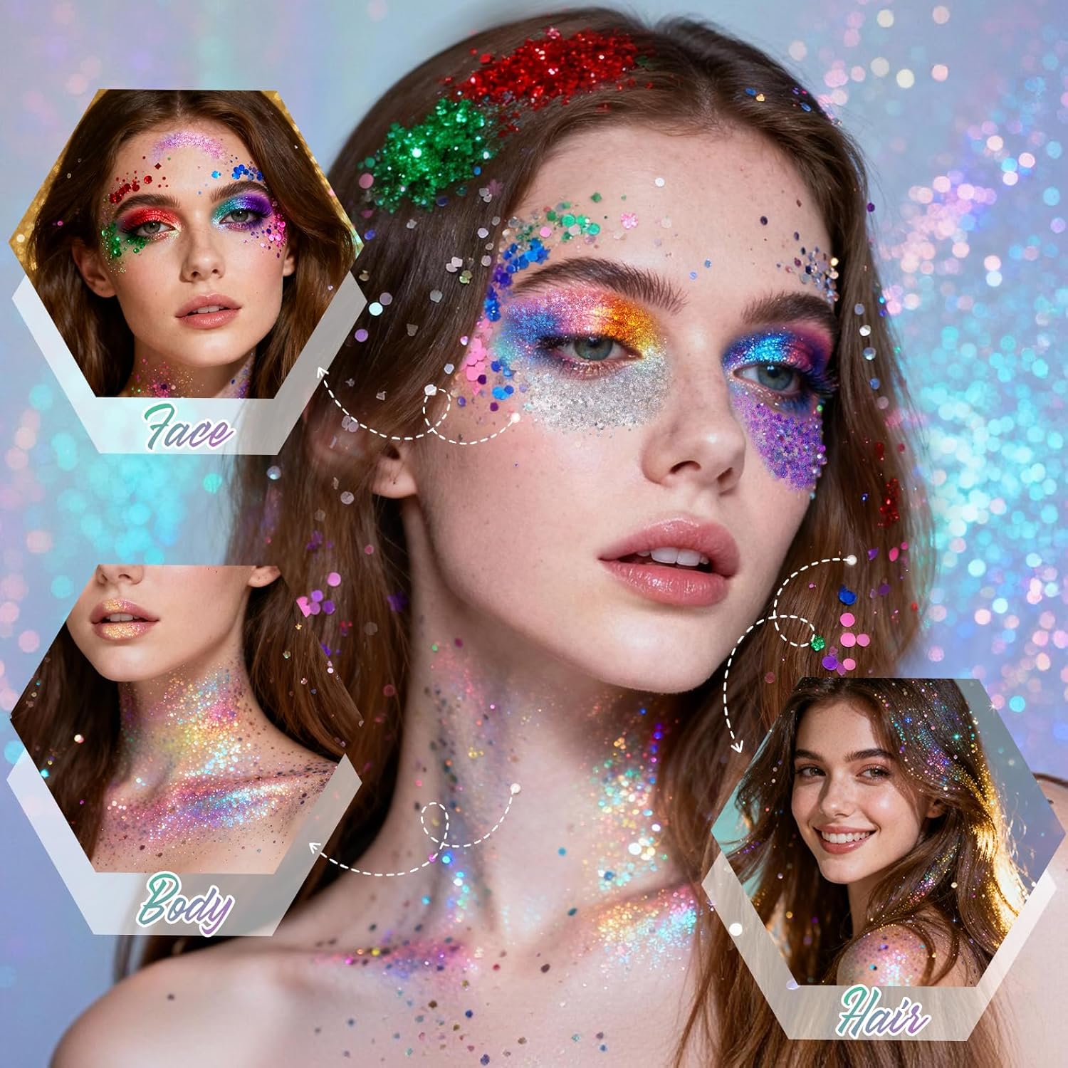 Detalle de PASNOWFU Glitter Stick Vert Émeraude — Gel pour visage et corps, accessoire festival et cosplay