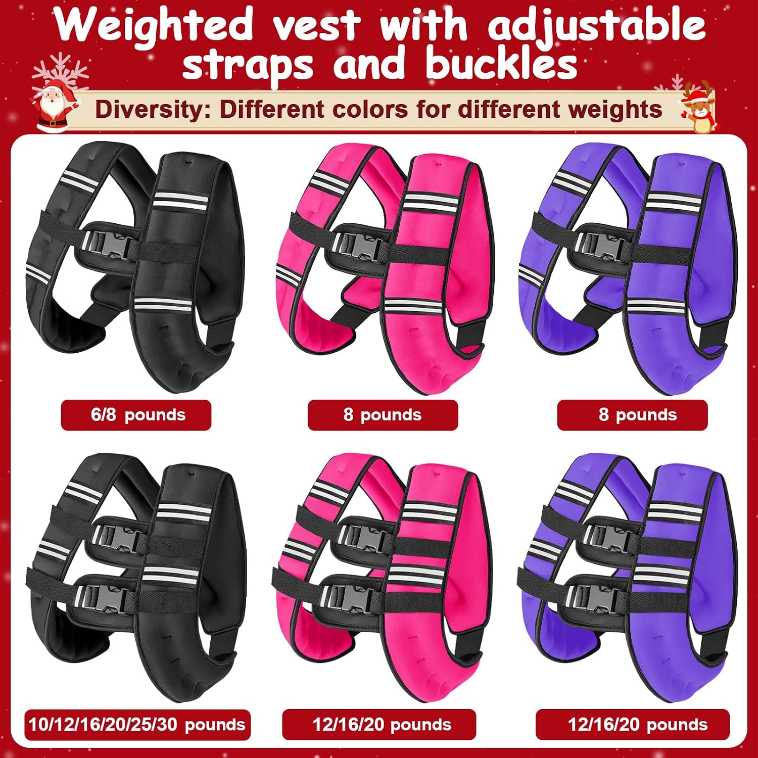 Detalle de Wolliwa Weighted Vest for Men and Women — Adjustable Chest Size, Reflective Stripes, Breathable Fabric (6lb–30lb)