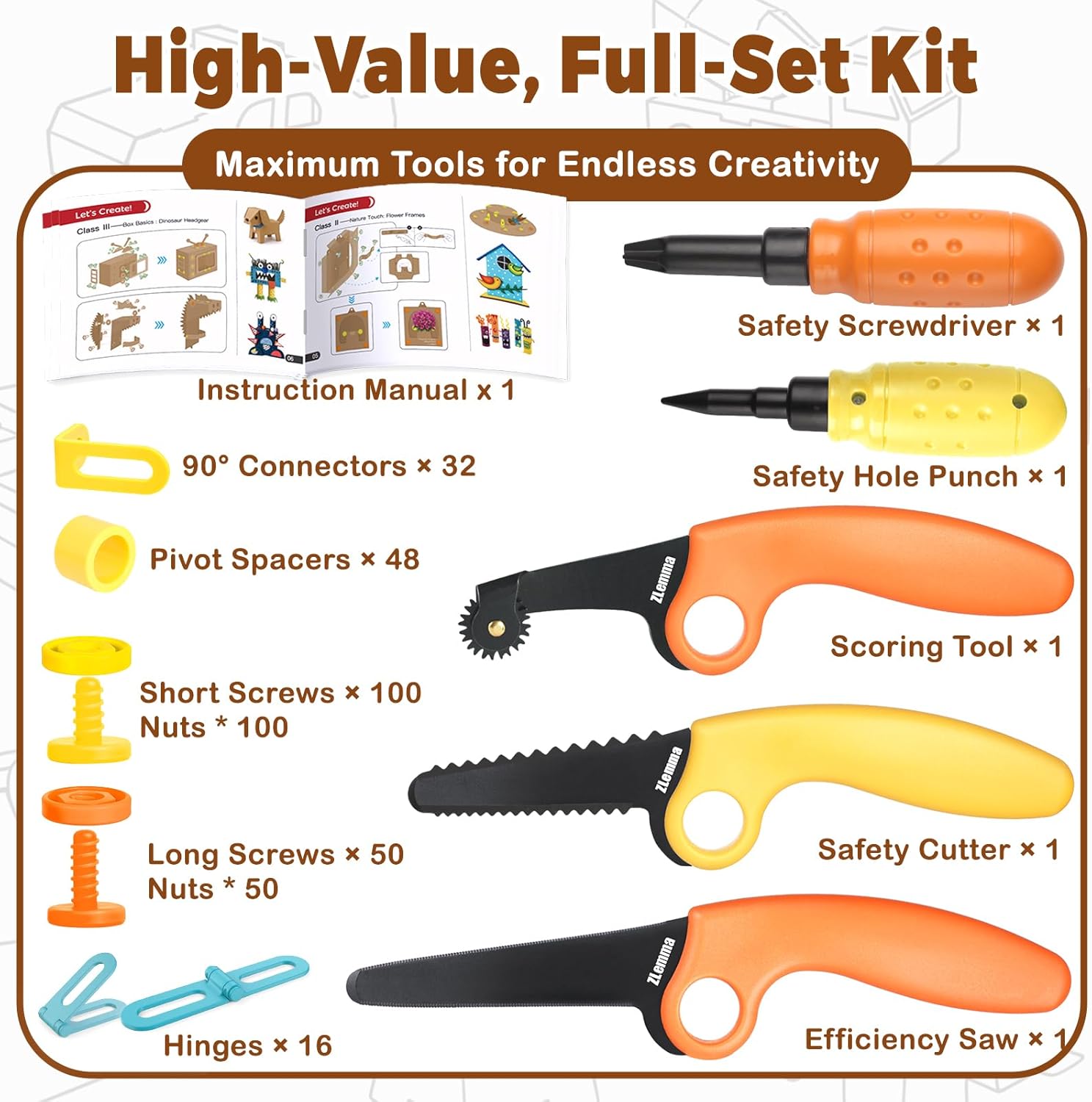 Thumbnail 5 de ZLemma Cardboard Construction Kit – 401 PCS Kids DIY Build Set with Safe Serrated Cutter, Crease Roller, Screws & Nuts
