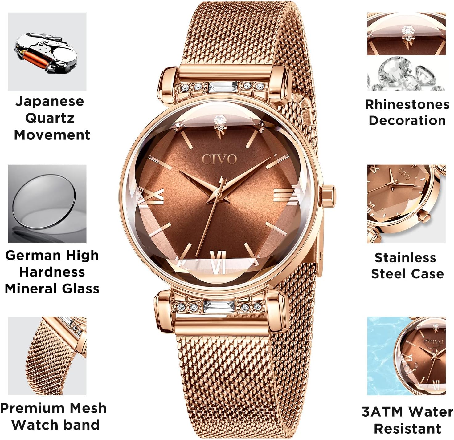 Detalle de CIVO Orologio da donna analogico in stile stellato con cinturino a maglia e movimento al quarzo