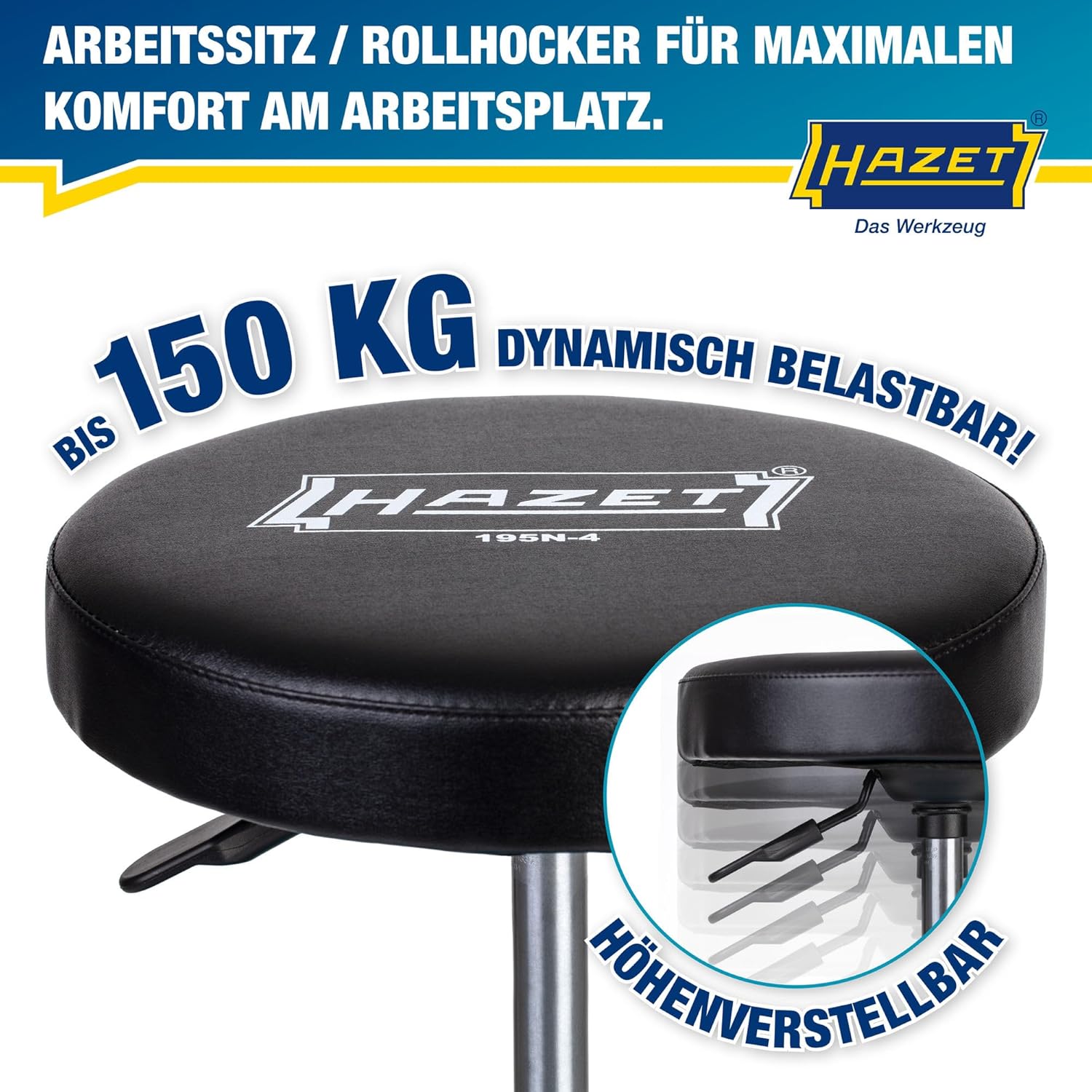 Thumbnail 3 de HAZET Arbeitssitz 195N-4 – robuster Werkstatt-Sitz mit höhenverstellbarer Platte und Werkzeugablage