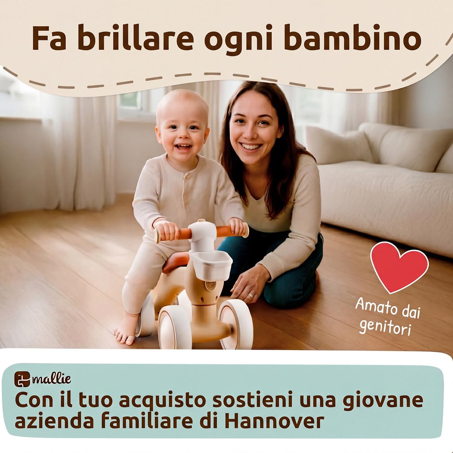 Thumbnail 6 de Mallie® Bicicletta Senza Pedali con cestino – balance bike per bimbi 1–2 anni