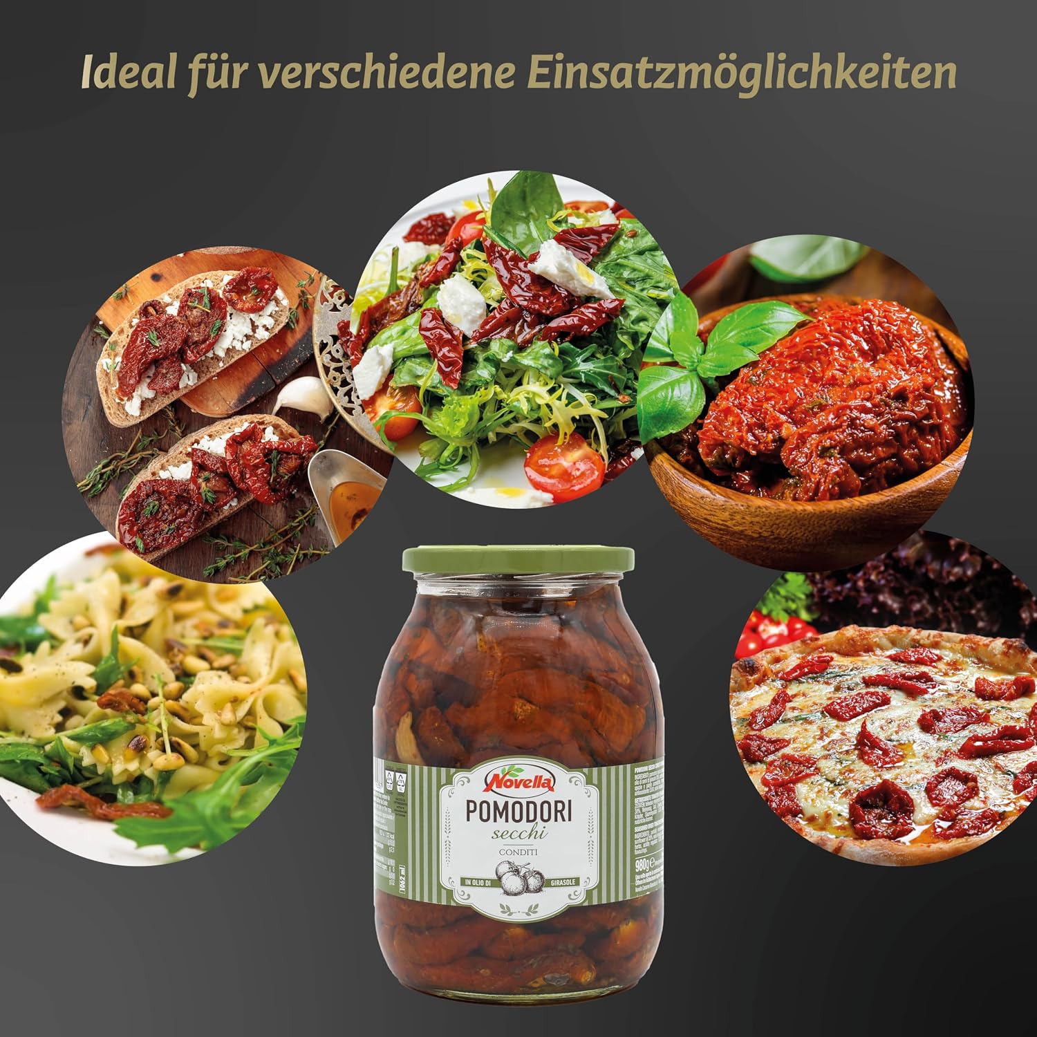 Detalle de Novella Pomodorone – Italienische halb-getrocknete Tomaten in Sonnenblumenöl, 950 g