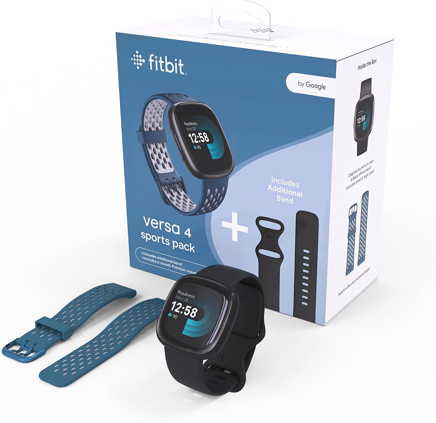 Detalle de Fitbit Versa 4 Bundle (mit Sports Band): Fitness-Smartwatch mit GPS, bis zu 6 Tagen Akkulaufzeit
