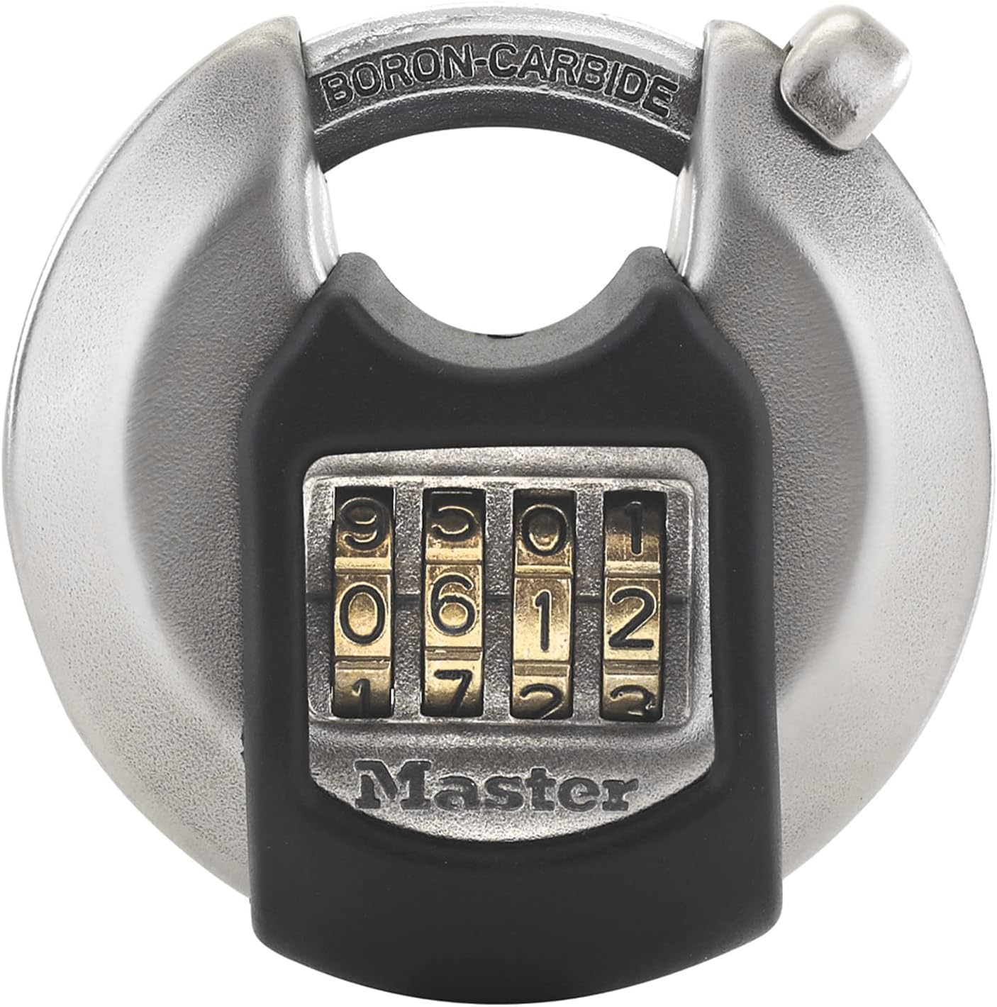 Detalle de MASTER LOCK Heavy Duty Combination Padlock (Security Level 8/10) – Stainless Steel, Outdoor Weatherproof
