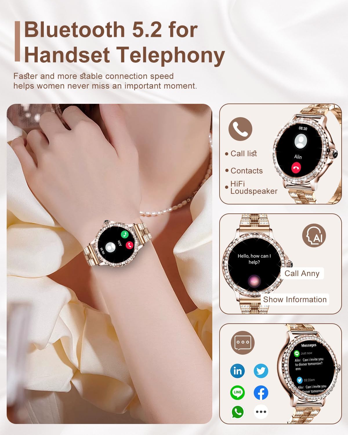 Thumbnail 2 de Women’s Bluetooth smartwatch, 1.3 inch HD