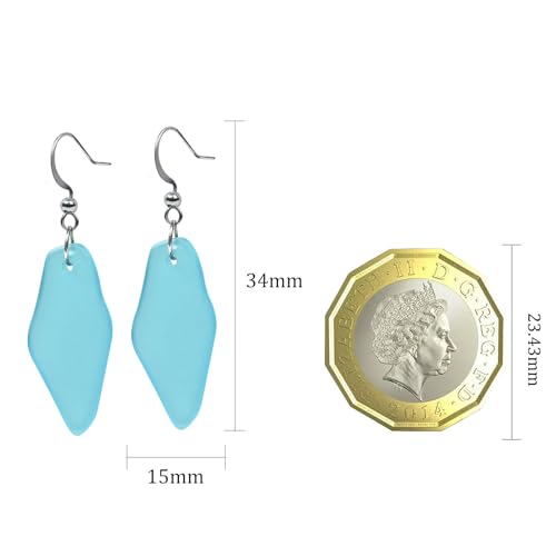 Detalle 2 de Weviway Sea Glass Drop Dangle Earrings, Light Blue – Handmade Beach Jewellery