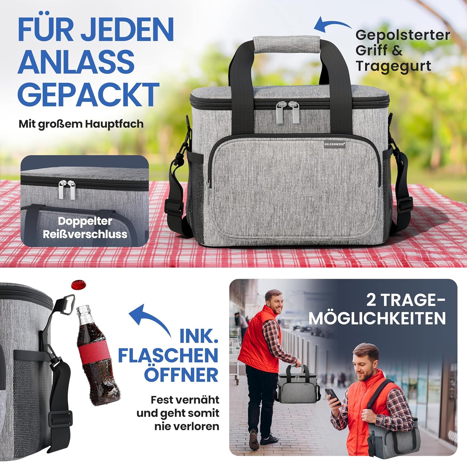 Thumbnail 3 de HELDENWERK® Kühltasche groß faltbar – 12h Kühlleistung, auslaufsicher & wasserdicht, 6 Fächer, verstärkter Boden
