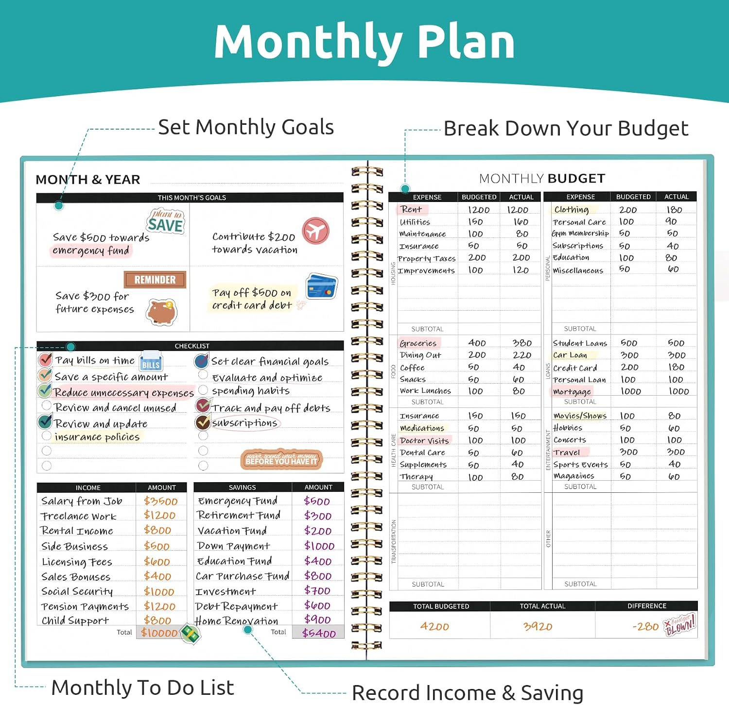 Thumbnail 2 de Taja Budget Planner, Undated Expense Tracker, 6.9" x 9.9", 150 Pages