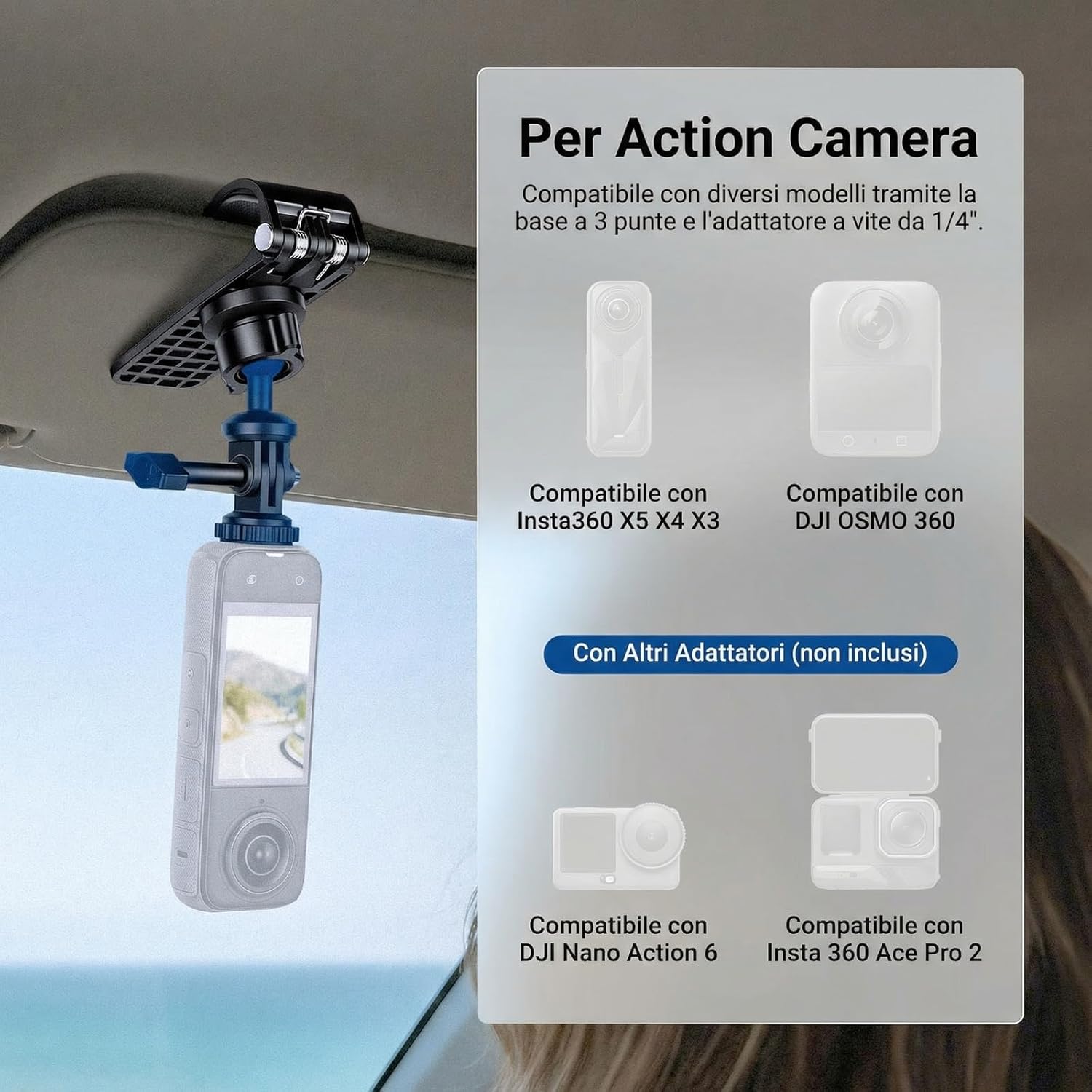 Thumbnail 5 de NEEWER BASICS AC055 Supporto per aletta parasole auto con testa sferica 360° per action cam e vlogging