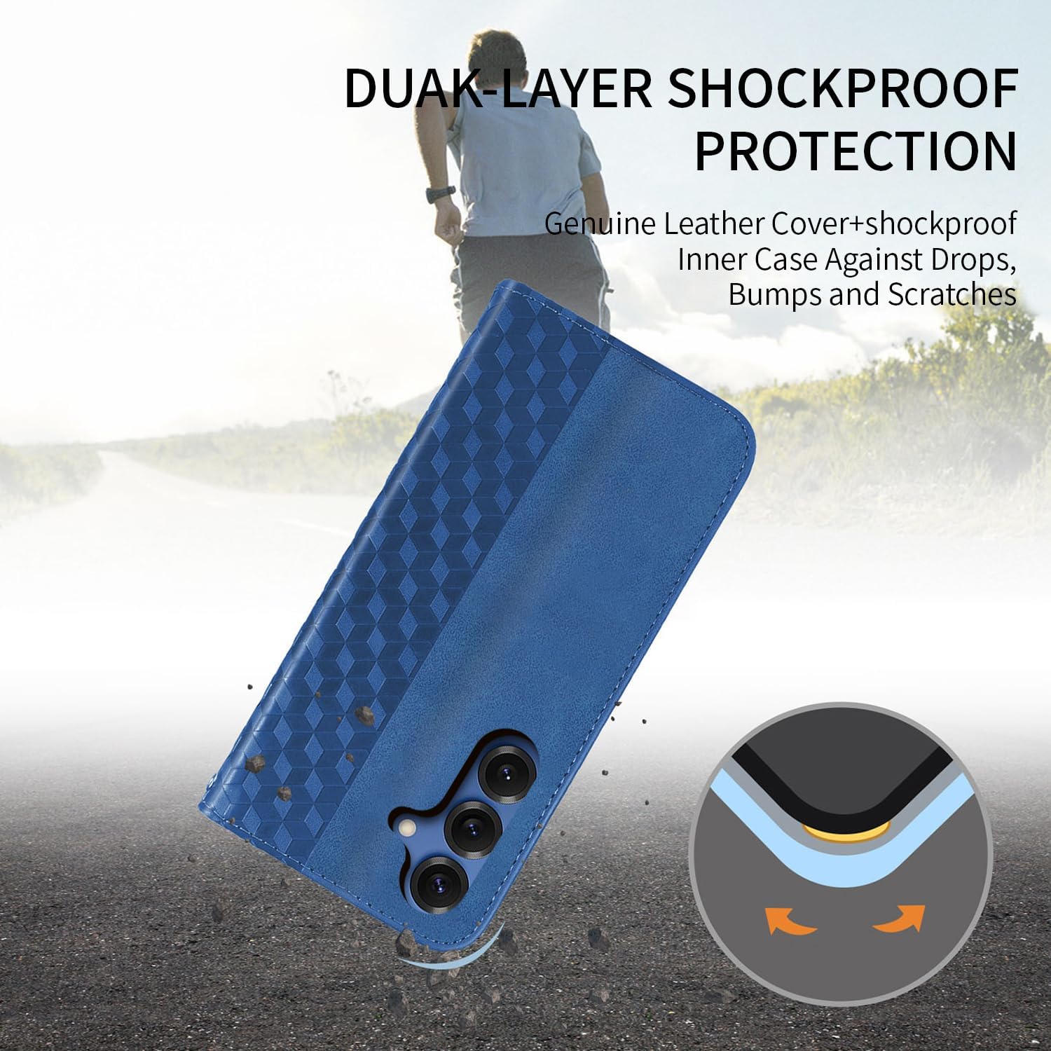 Thumbnail 6 de CXTcase Samsung Galaxy S25 Hülle – PU-Leder Flip Case mit magnetischem Stoßschutz, blau