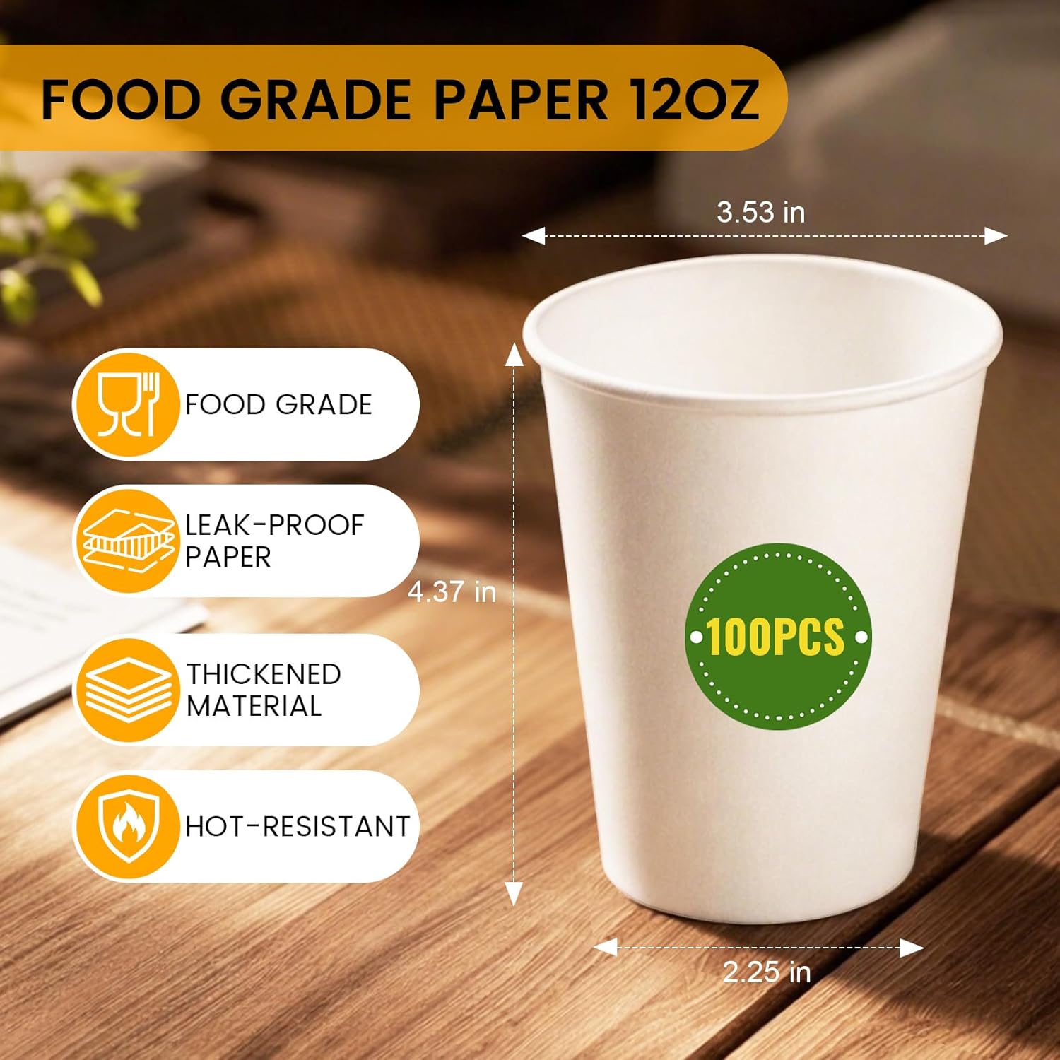 Thumbnail 6 de Biotakeware 12 oz Paper Coffee Cups, 100 Pack — Sturdy, Leak-Resistant, BPA-Free