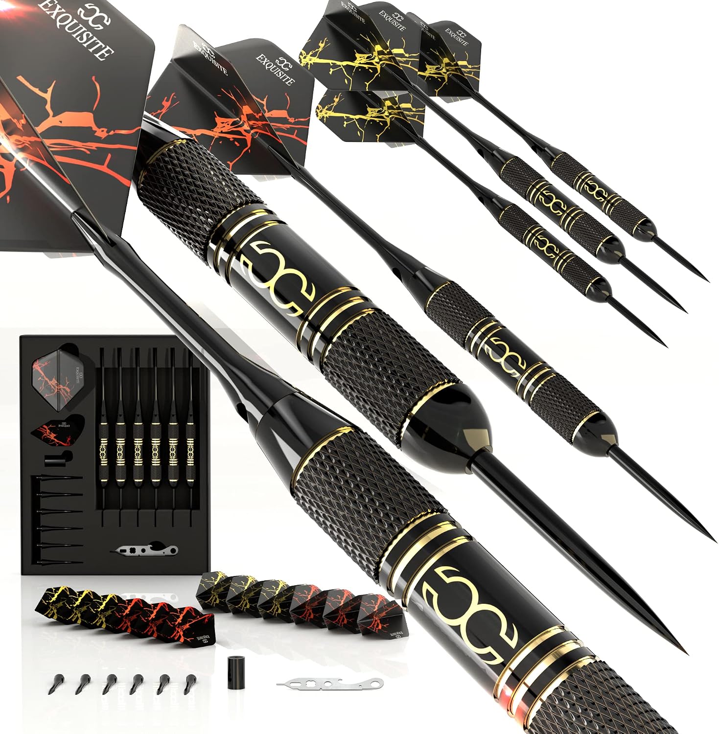 Detalle de CC-Exquisite Professional Steel Tip Darts Set – 6 × 22g with Customisable Barrel, Shaft and Flight Configurations
