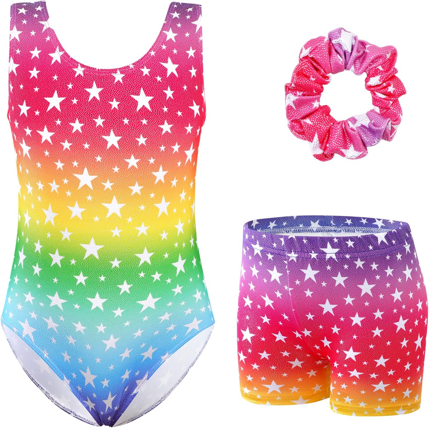 Thumbnail 2 de XiaoMoSha Girls Three-Piece Gymnastics Leotards Set (Sleeveless Leotard, Shorts & Hairband) for Kids 3–12