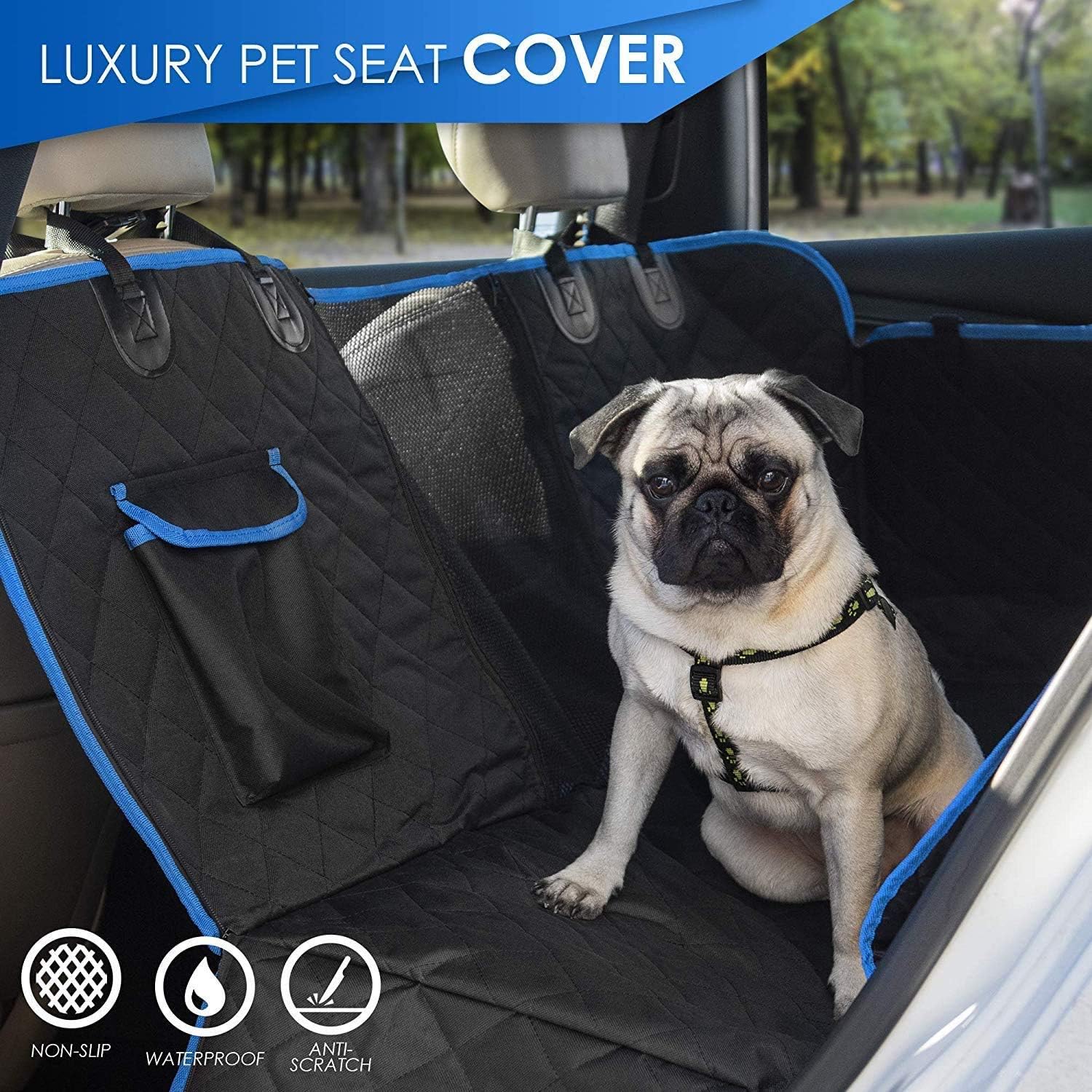 Thumbnail 5 de Dog Hammock for Car Back Seat with Mesh Window, Side Flaps & Zippered Padded Waterproof Cover