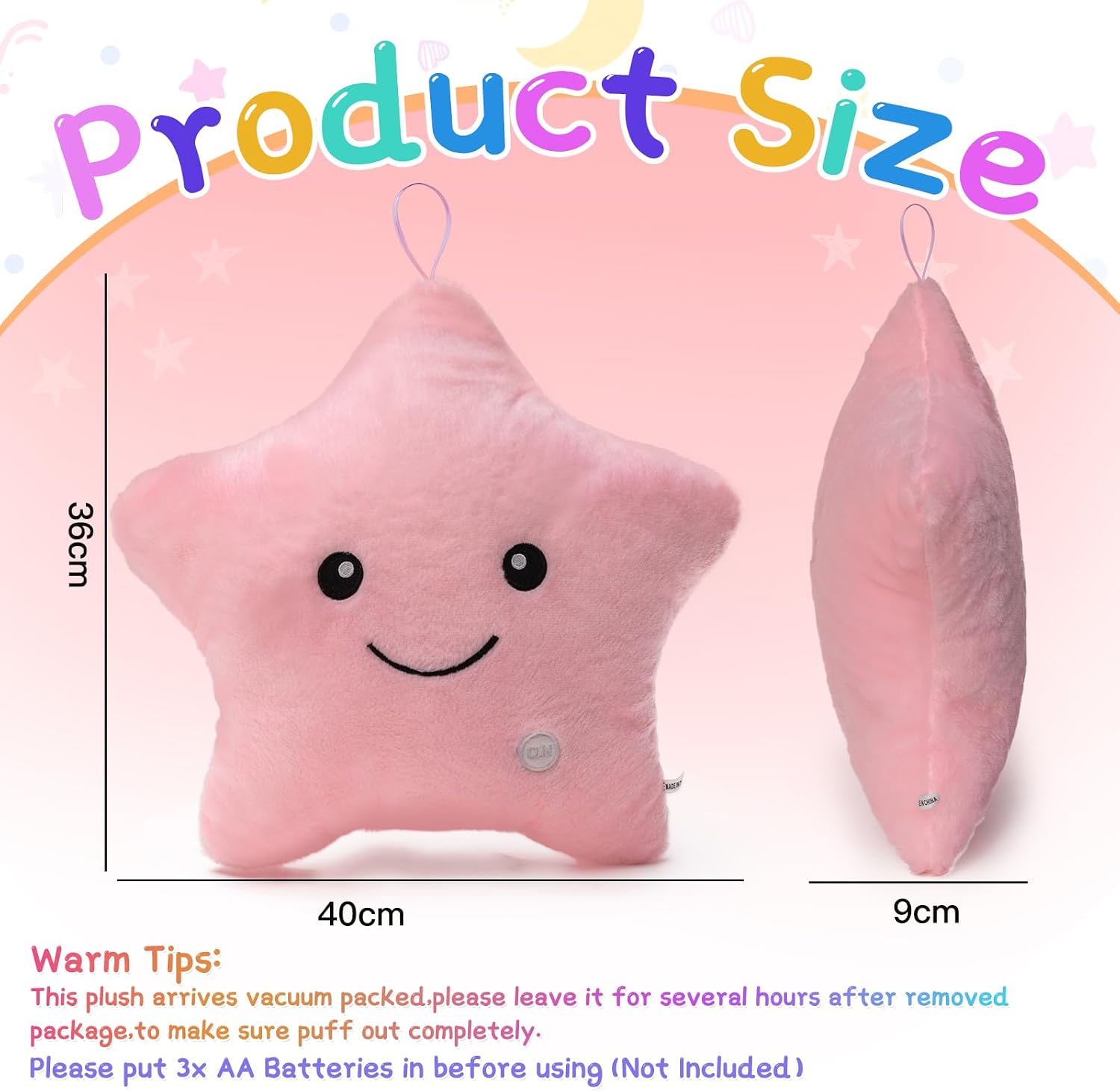 Detalle de NYOBABE Light Up Star Teddy sensory toy for autism & sleep calming (Pink)