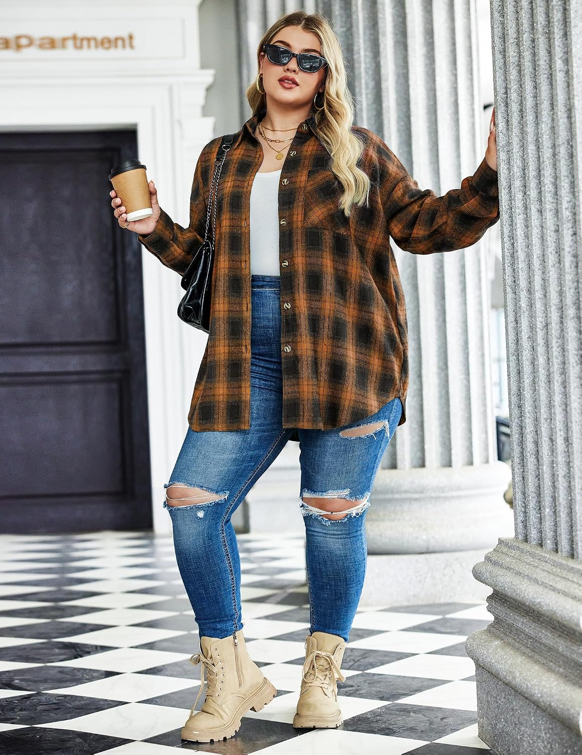 Detalle de IN'VOLAND Women's Plus Size Flannel Shirt