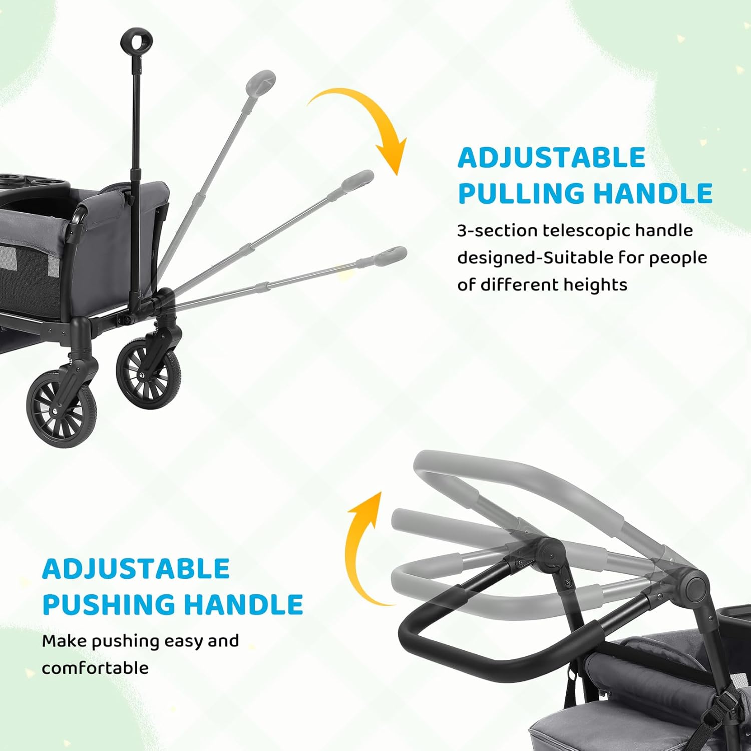 Thumbnail 5 de ELEMARA Foldable Wagon Stroller (for 2 Kids) with Removable Canopy, Adjustable Push/Pull Handle, Harnesses