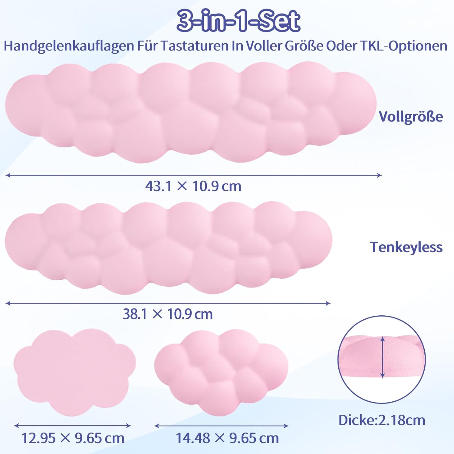 Thumbnail 5 de Sushret wolkenförmige Handballenauflage für Tastatur (PU-Leder, Memory-Schaum) – Rosa