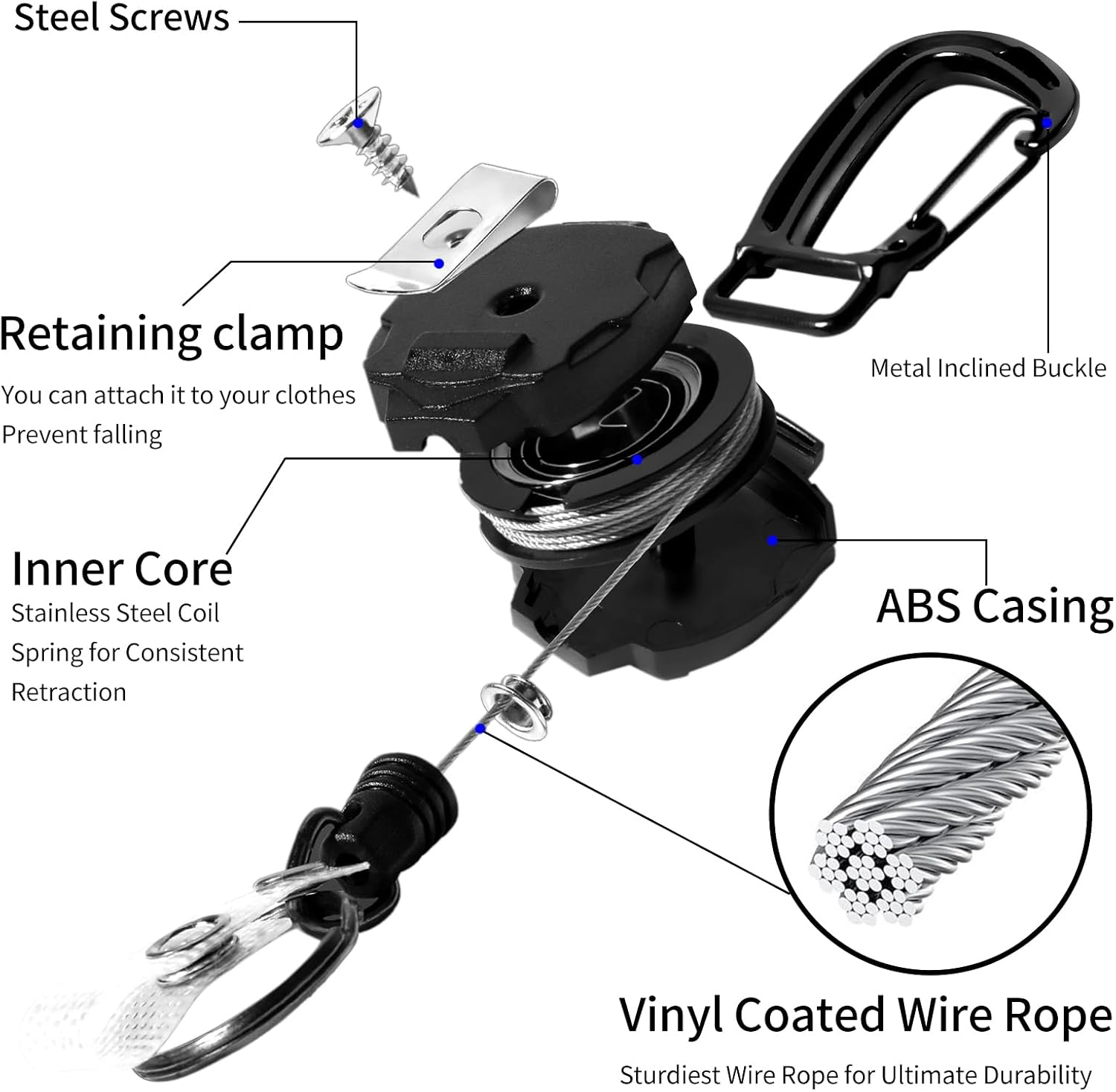Detalle de SHENGXIN Retractable Keychain 2-Pack with 32-Inch Steel Cord