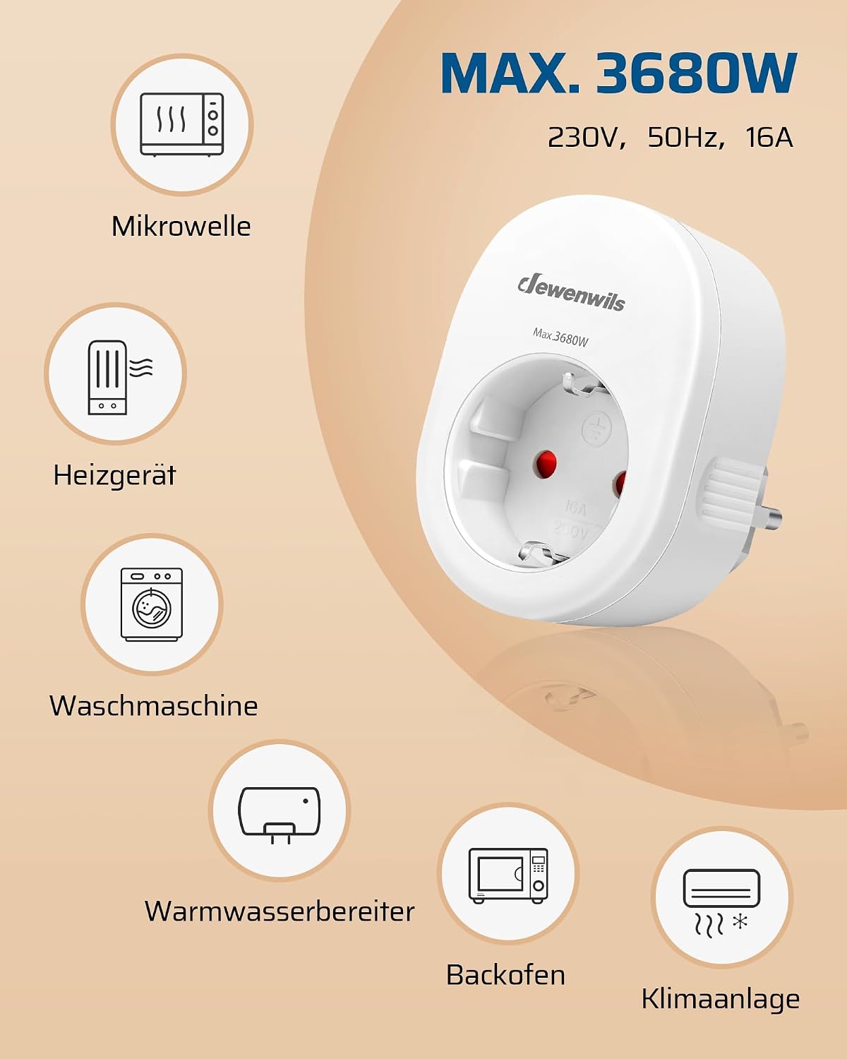 Detalle 2 de DEWENWILS enchufe inalámbrico 3680W