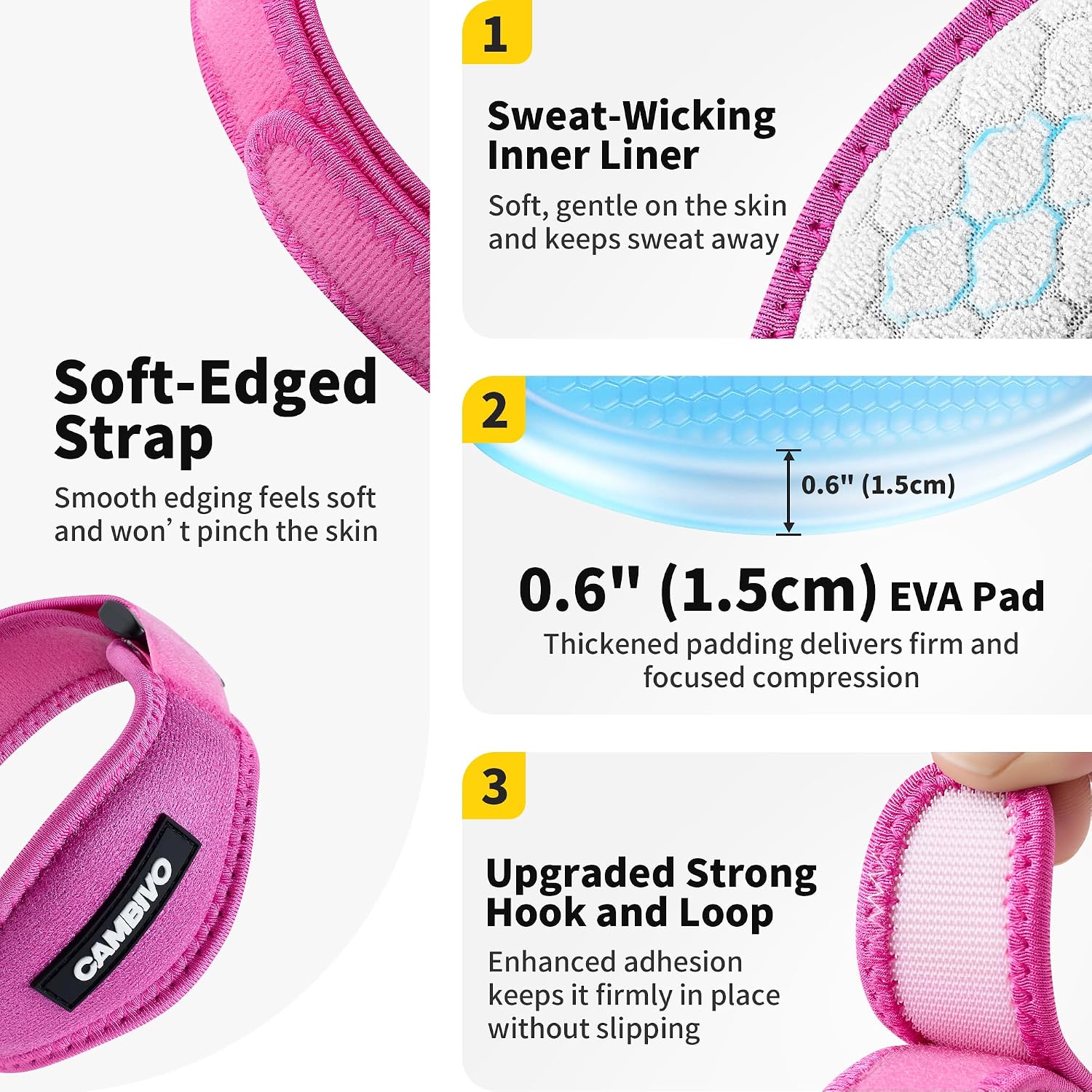 Thumbnail 3 de CAMBIVO 2 Pack Tennis Elbow Support Strap – Adjustable Elbow Brace for Tennis Elbow and Golfer’s Elbow (Rose Pink)