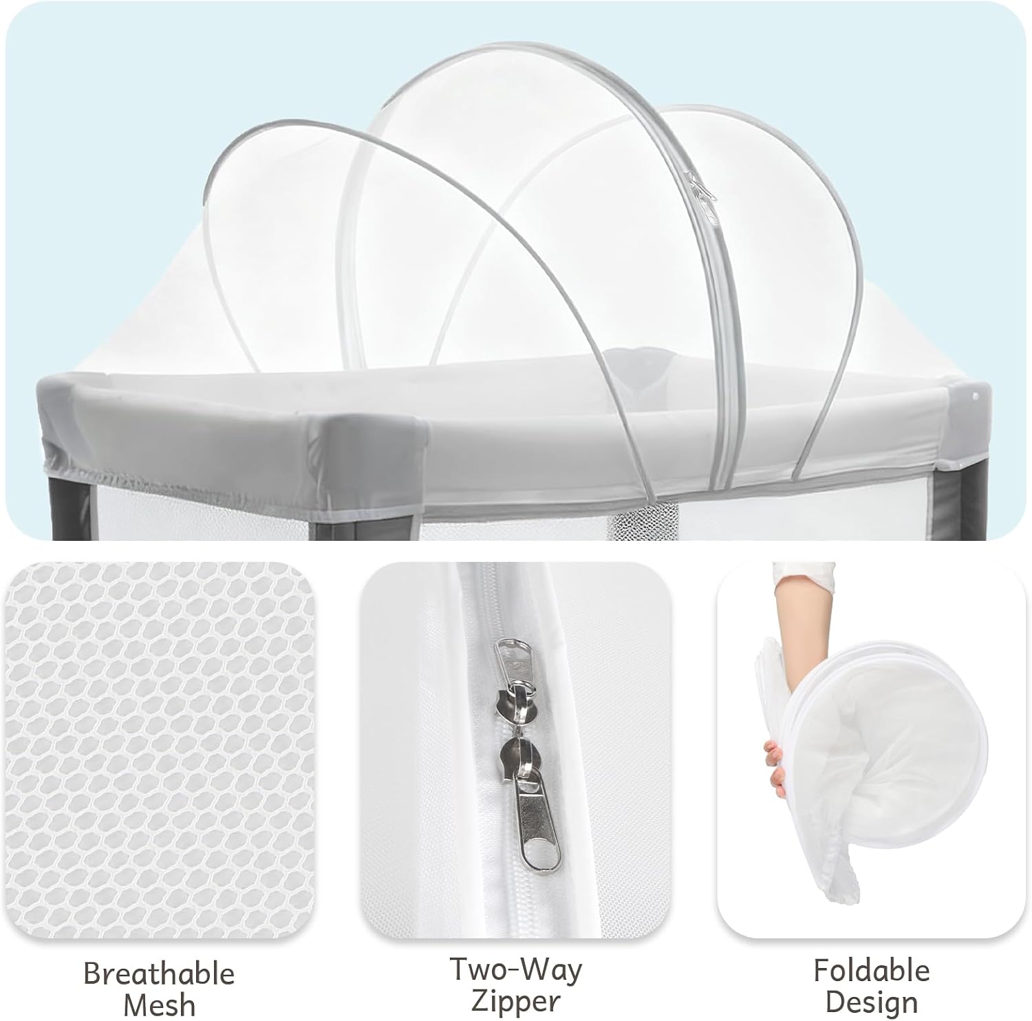 Detalle 2 de BEBONO Pack and Play Mosquito Net Cover with 2-Way Zipper