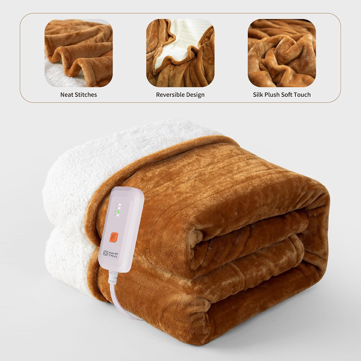 Thumbnail 1 de GOTCOZY TW1-E-F Heated Throw Blanket, Biscuit, 50" x 60", 4 Heat Settings