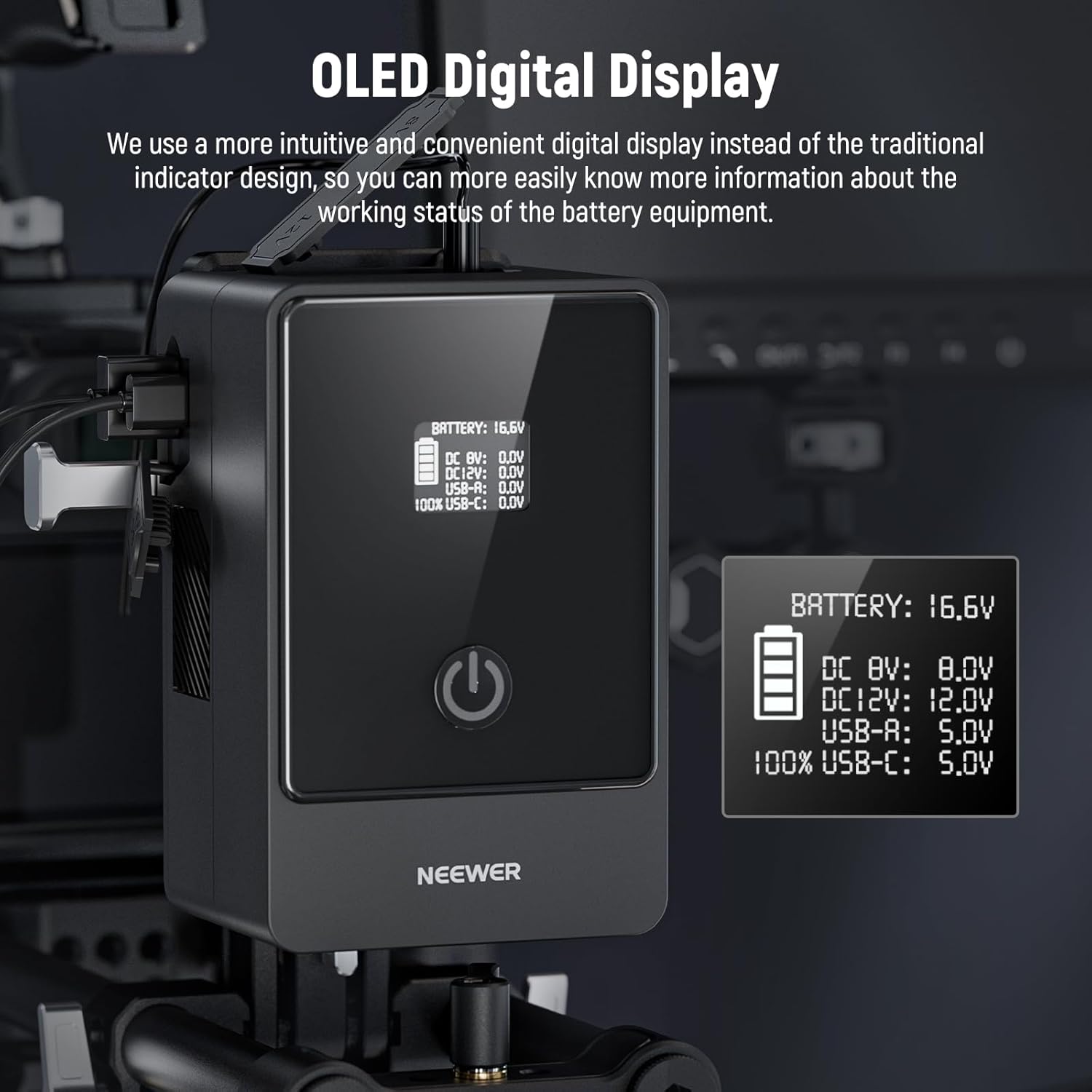 Thumbnail 6 de NEEWER V Mount Battery PS099E with OLED Display – 6800mAh, 99Wh, 14.5V, 65W PD USB-C Fast Charging