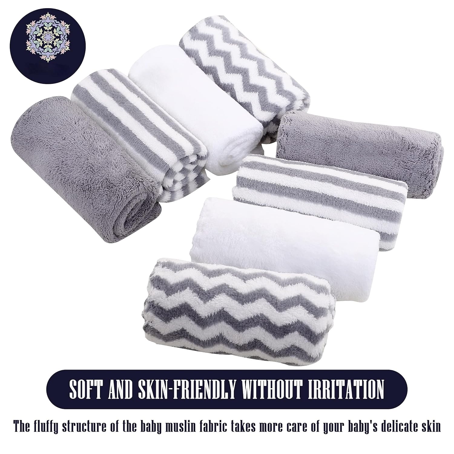 Detalle de BAMBOO QUEEN 8-Pack Baby Burp Cloths, Coral Fleece, 16 × 12 Inch