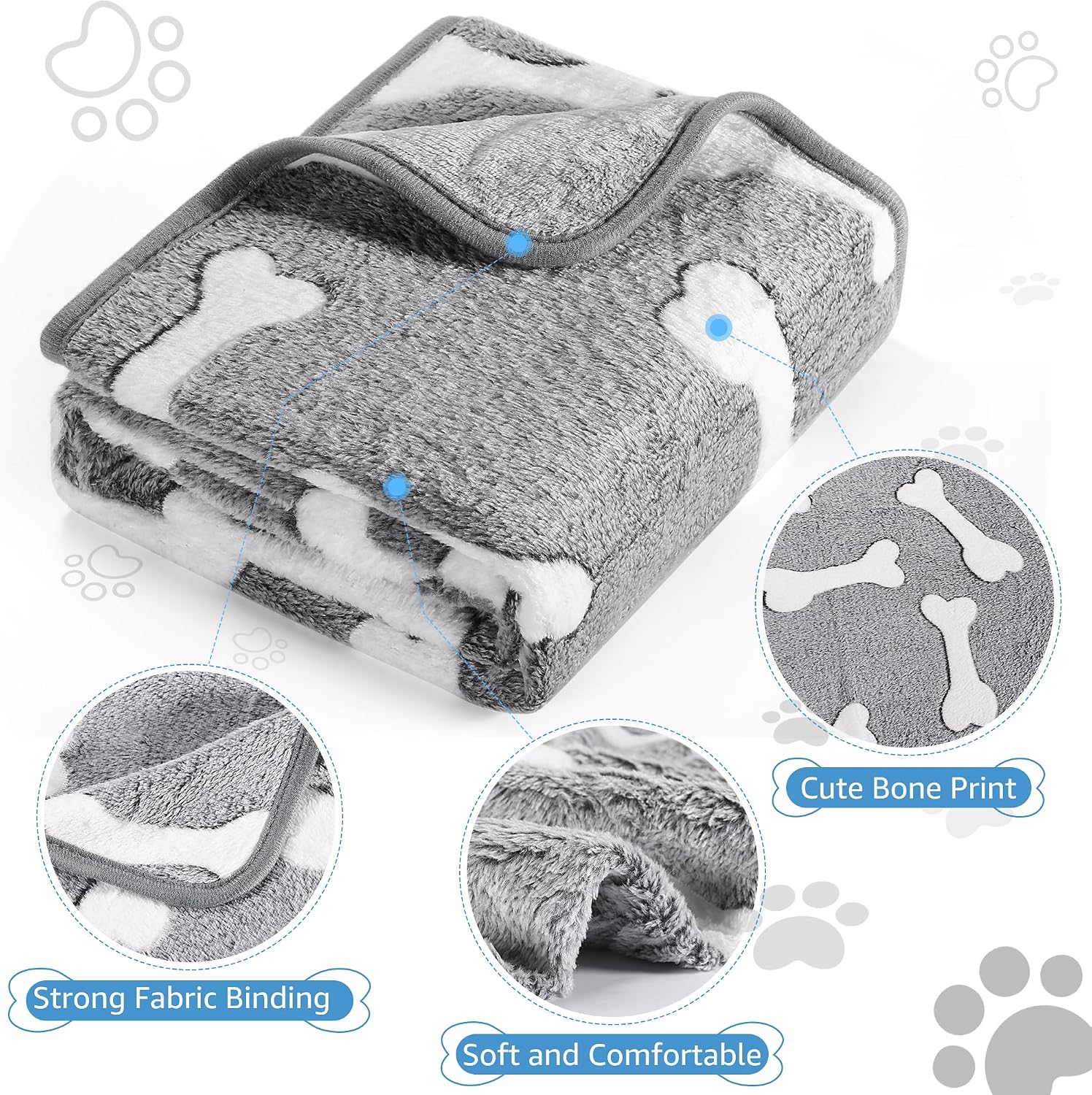 Thumbnail 4 de HezzLuv 3-Pack Dog Blankets — Soft Fleece, 52x76 cm, Grey