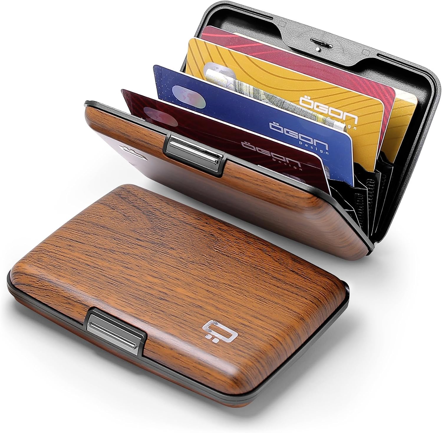 Thumbnail 1 de ÖGON -DESIGNS- Porte-Cartes en Aluminium, Stockholm Sequoia Wood Effect with Extra-Secure Lock